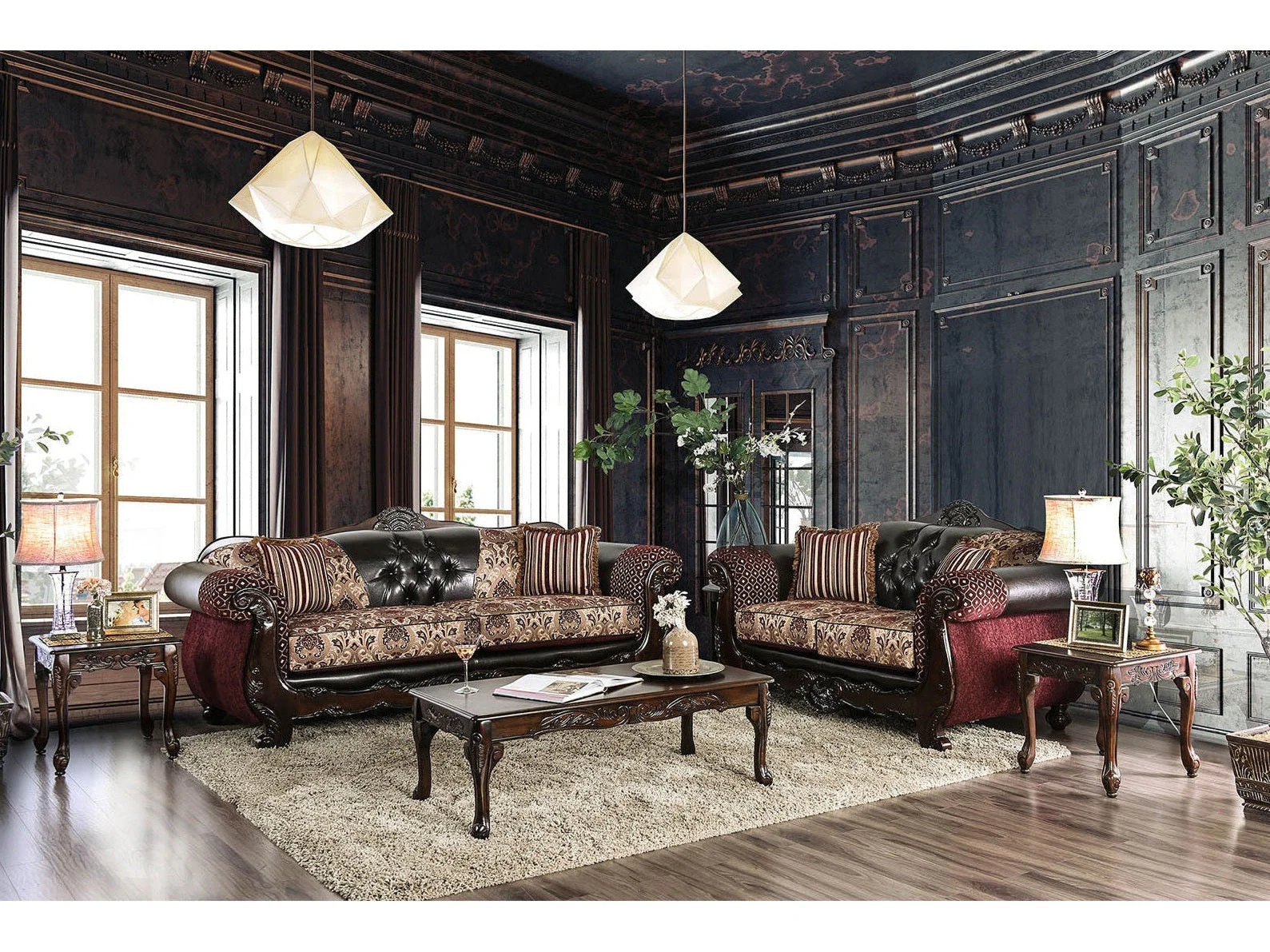Quirino Burgundy/Dark Brown Sofa & Loveseat