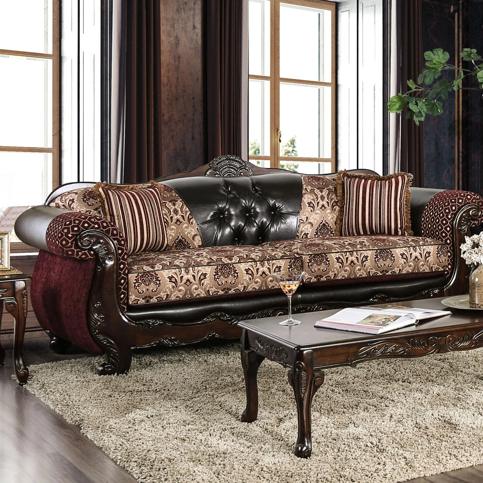 Quirino Burgundy/Dark Brown Sofa & Loveseat - Image 2