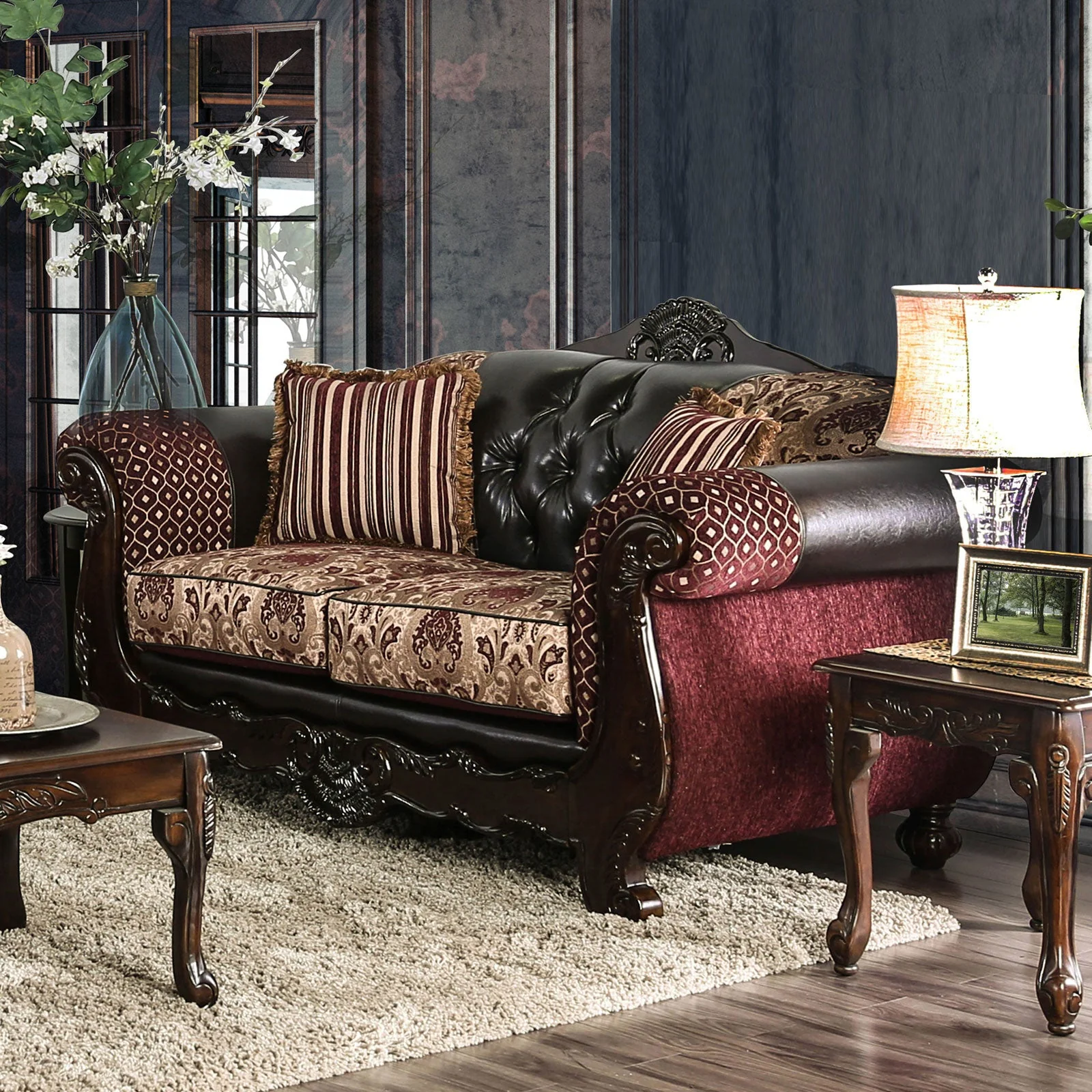 Quirino Burgundy/Dark Brown Sofa & Loveseat - Image 3