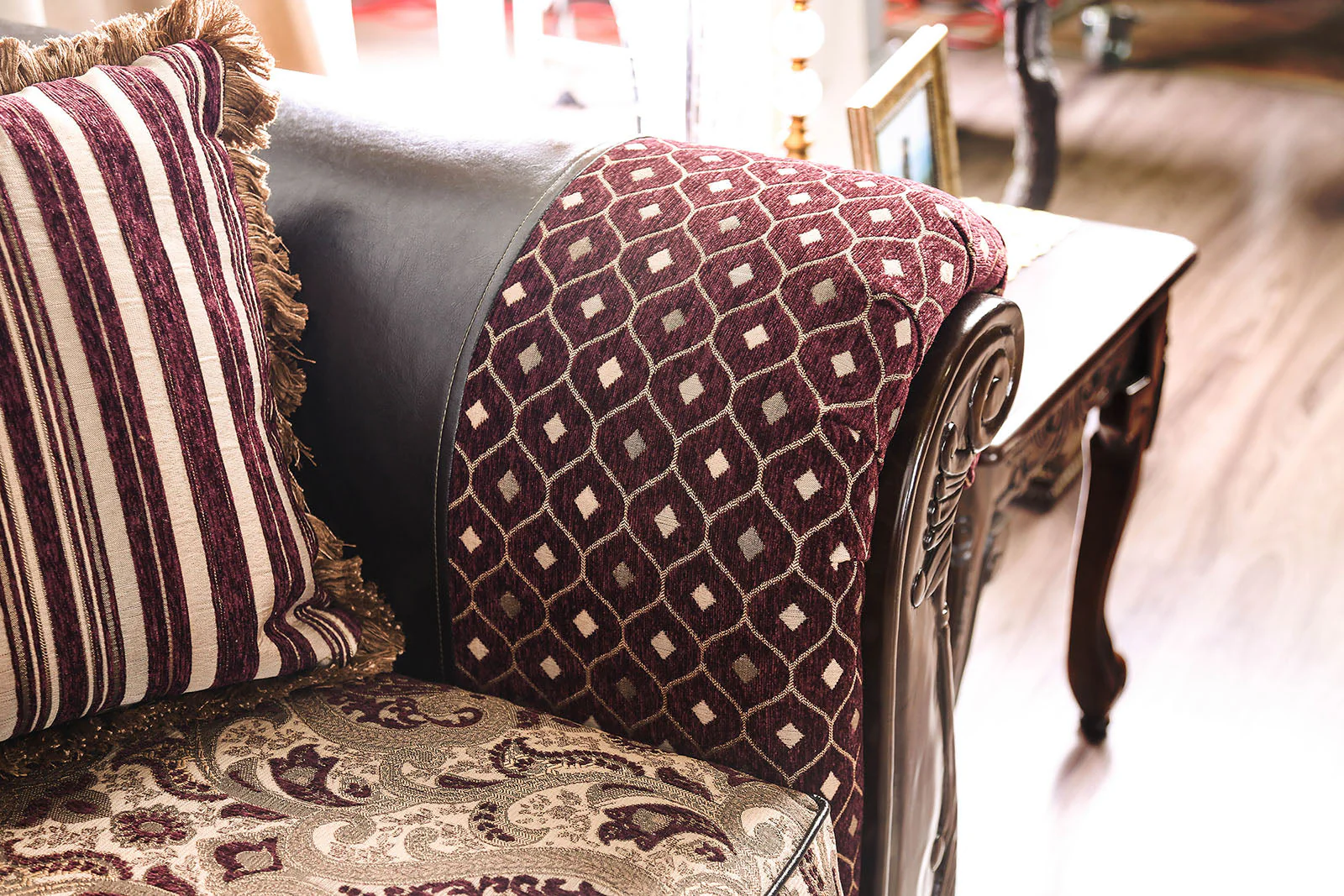 Quirino Burgundy/Dark Brown Sofa & Loveseat - Image 8