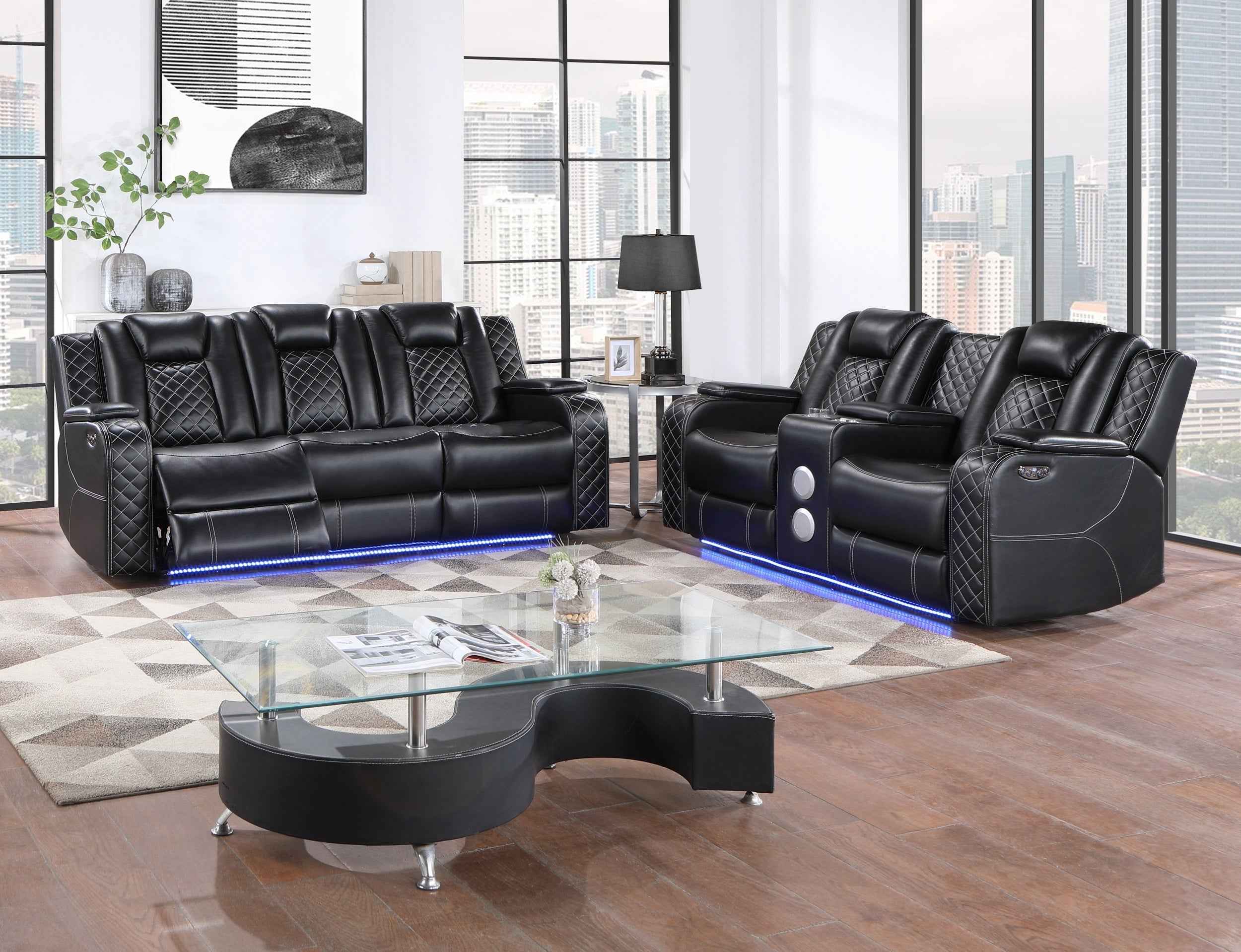 Radiant Black Power Reclining Sofa and Loveseat