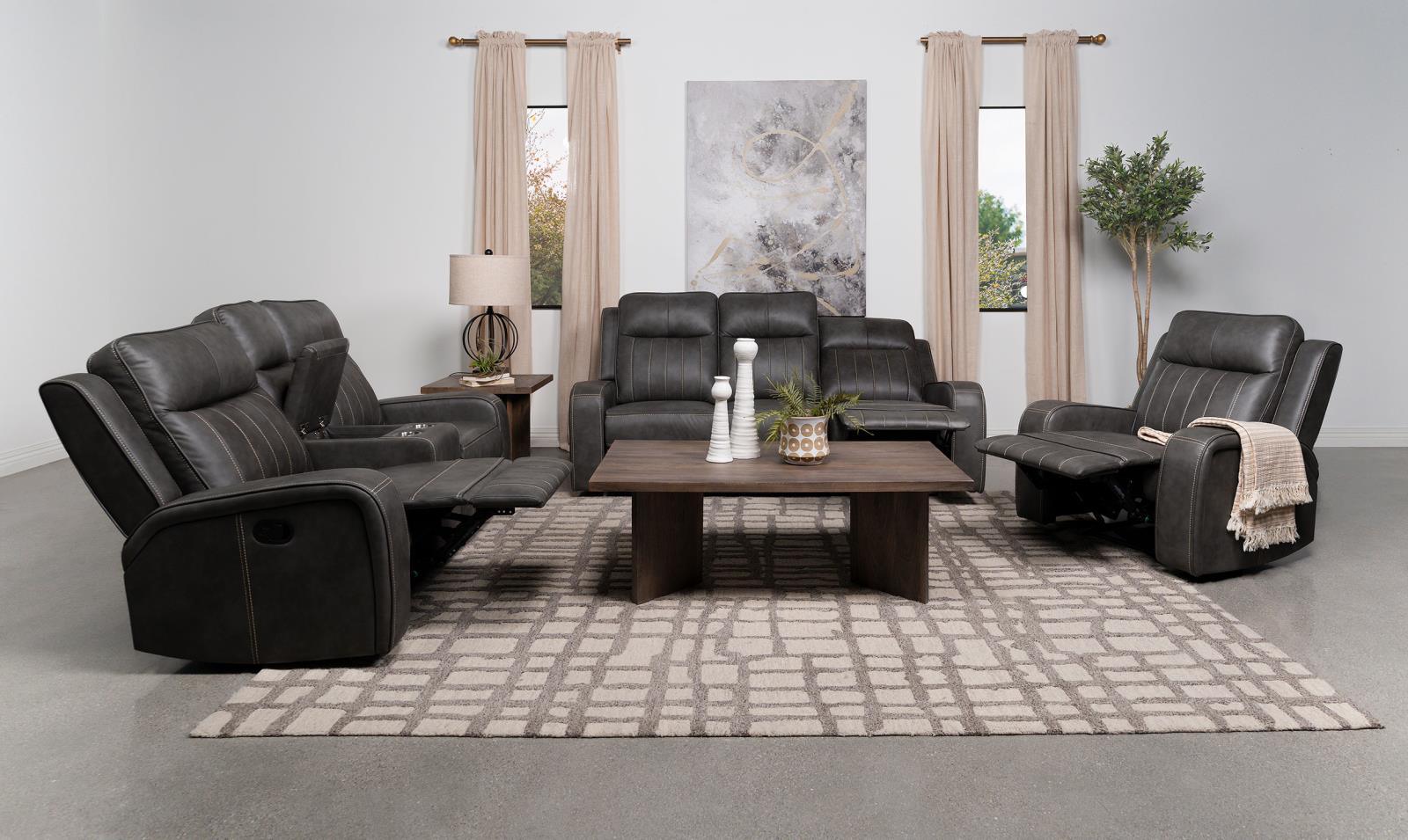 Raelynn Grey 3-Piece Upholstered Motion Reclining Sofa Set - Image 2