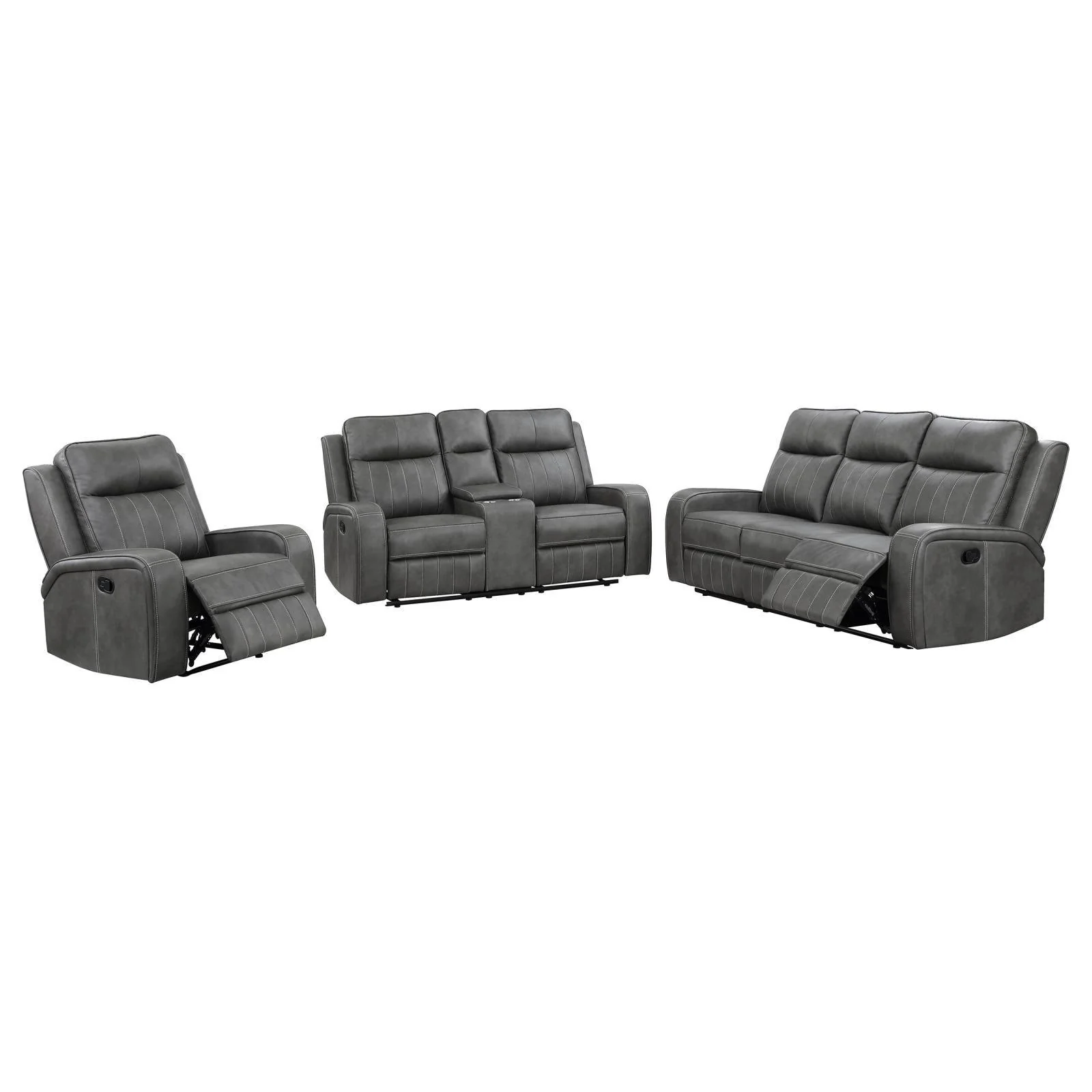 Raelynn Grey 3-Piece Upholstered Motion Reclining Sofa Set - Image 22