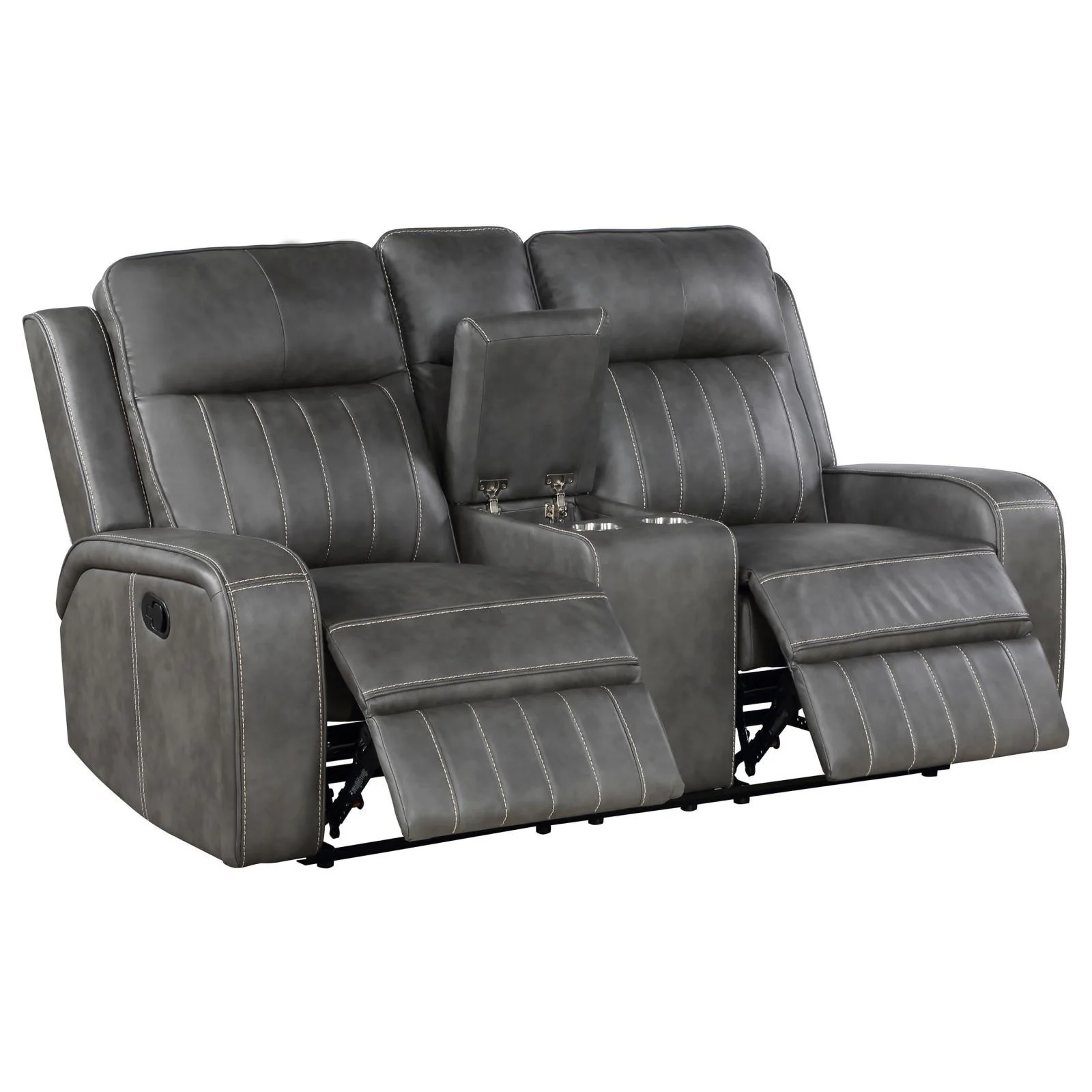 Raelynn Grey Upholstered Motion Reclining Loveseat - Image 4
