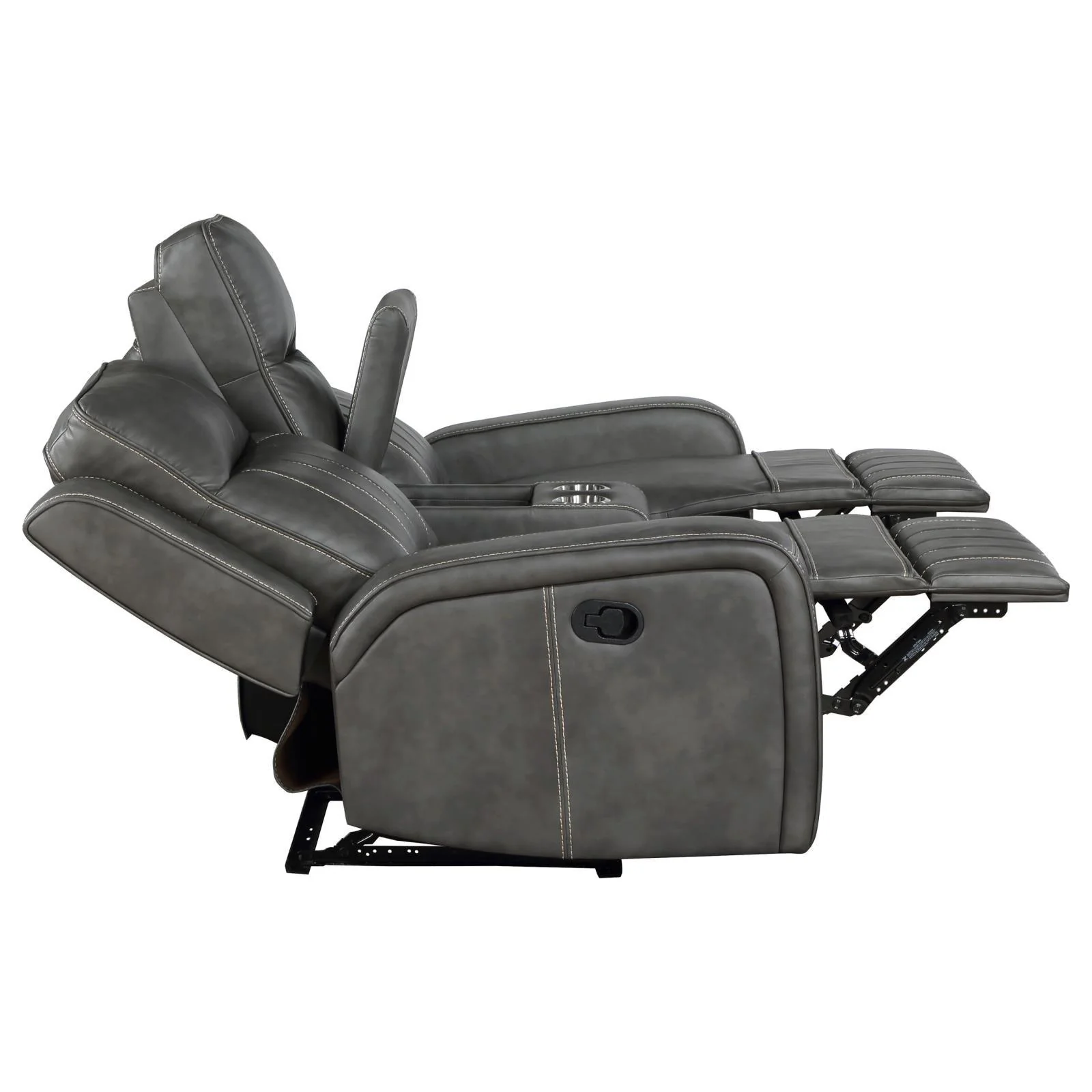 Raelynn Grey Upholstered Motion Reclining Loveseat - Image 5