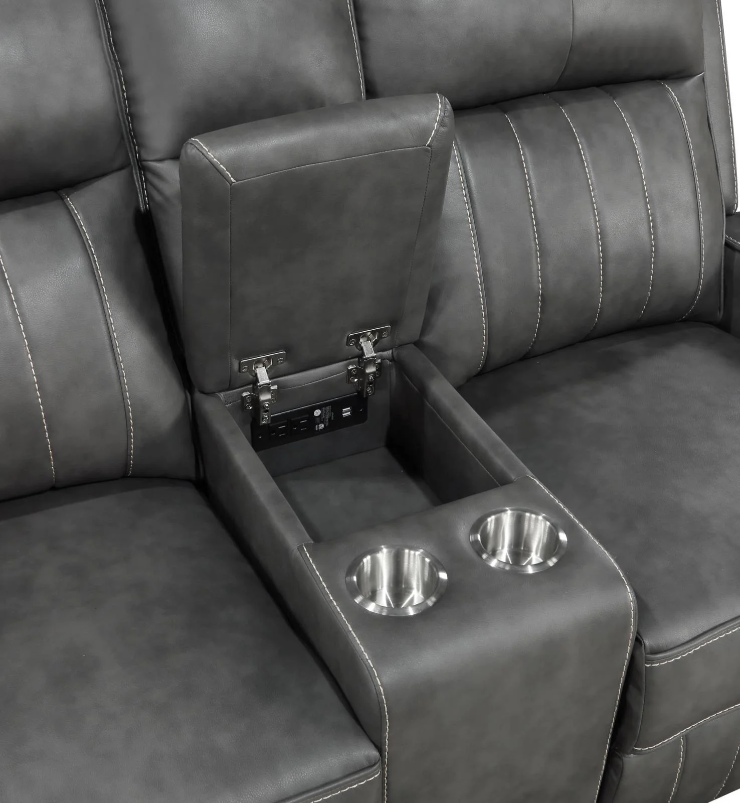 Raelynn Grey Upholstered Motion Reclining Loveseat - Image 8