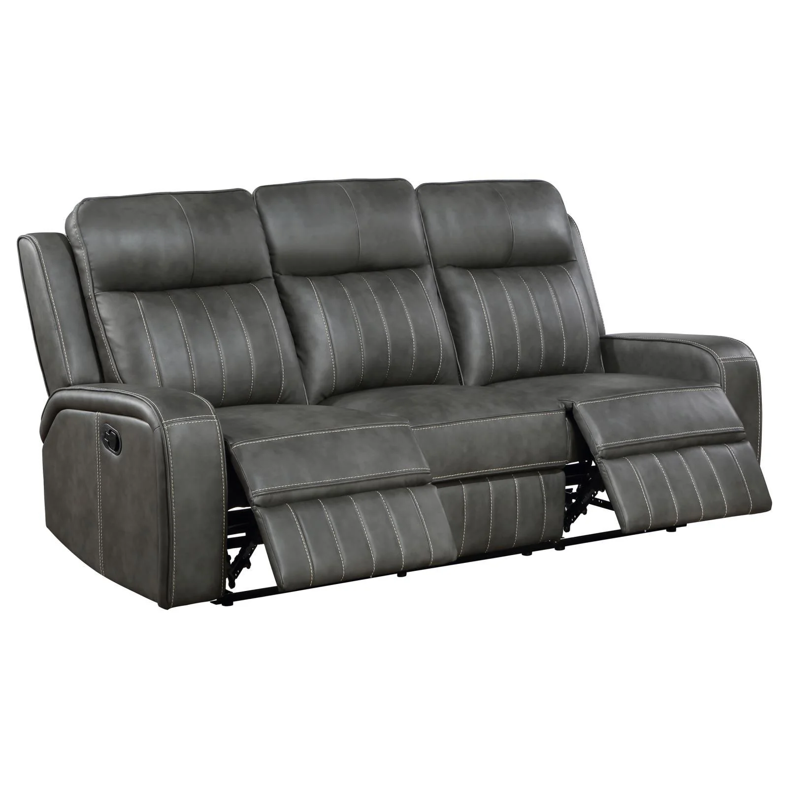 Raelynn Grey Upholstered Motion Reclining Sofa - Image 4
