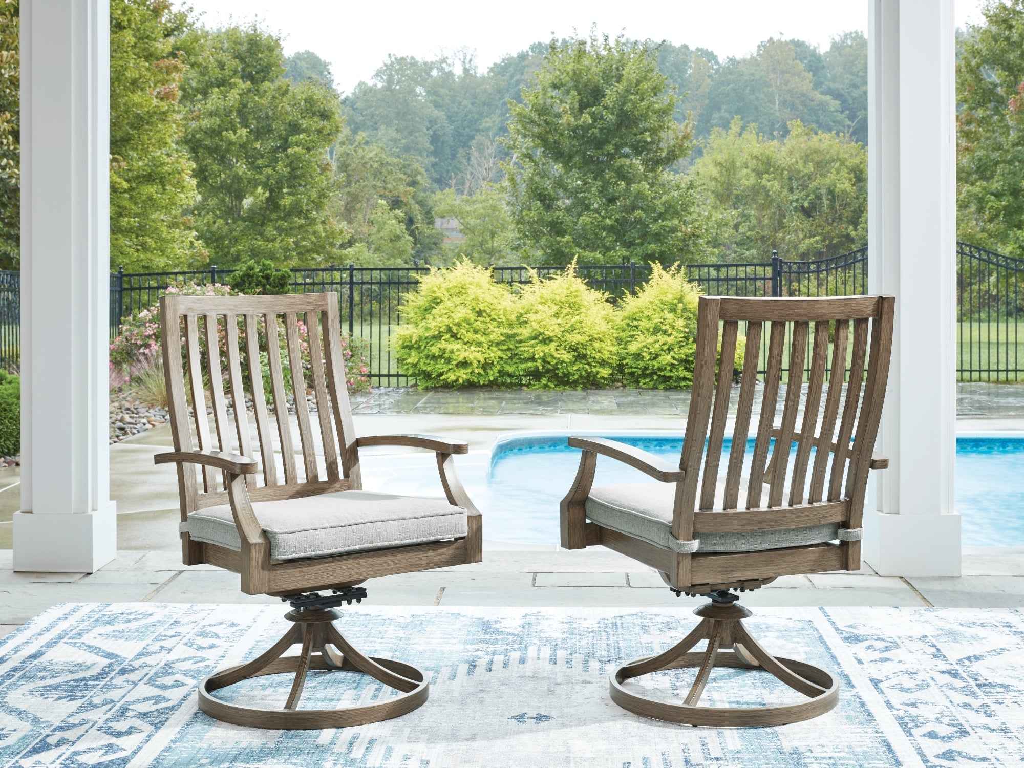Rainier Ranch Brown/Beige Outdoor Swivel Chair with Cushion (Set of 2) - Image 8