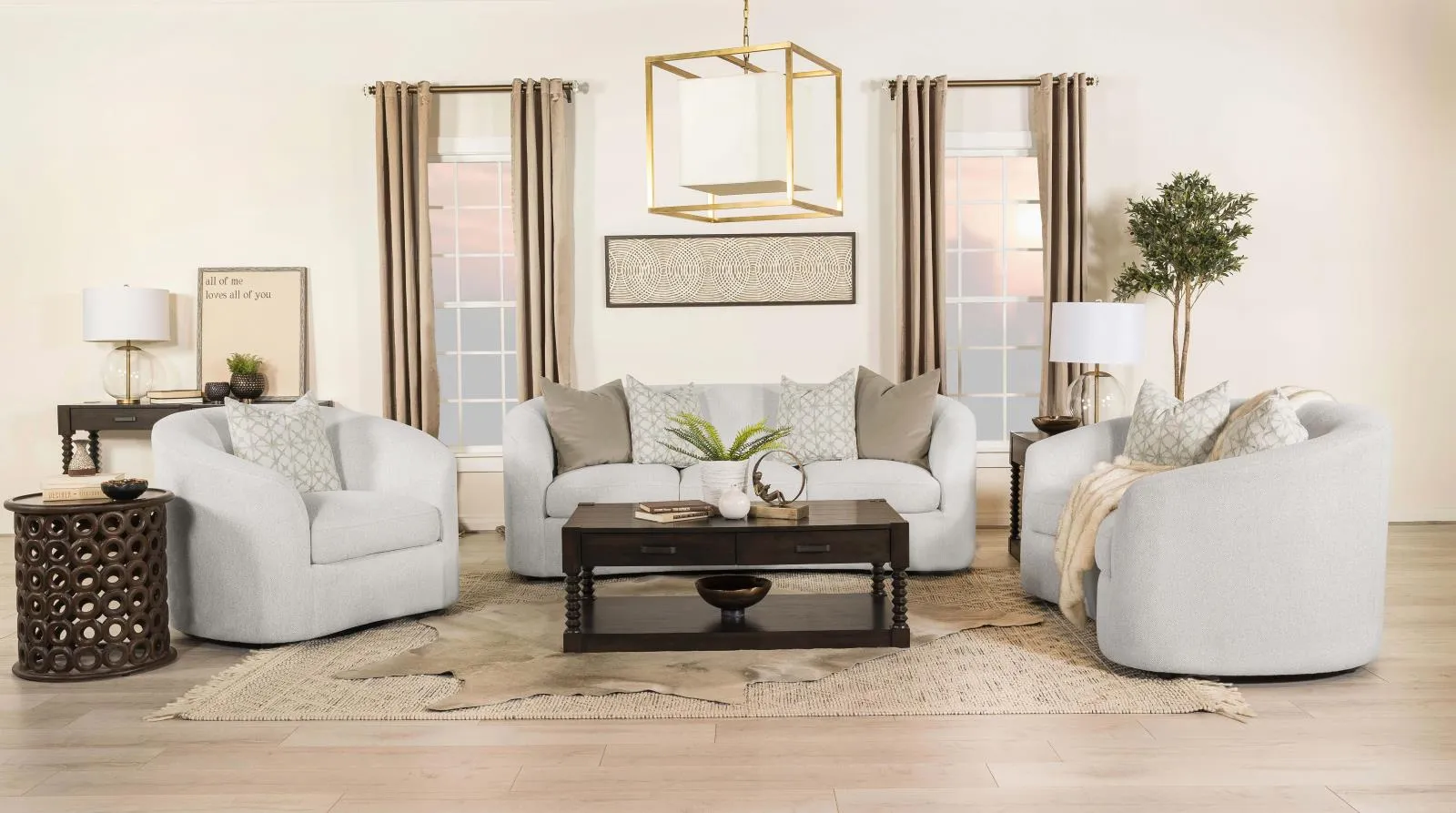 Rainn Latte Upholstered Tight Back Living Room Set
