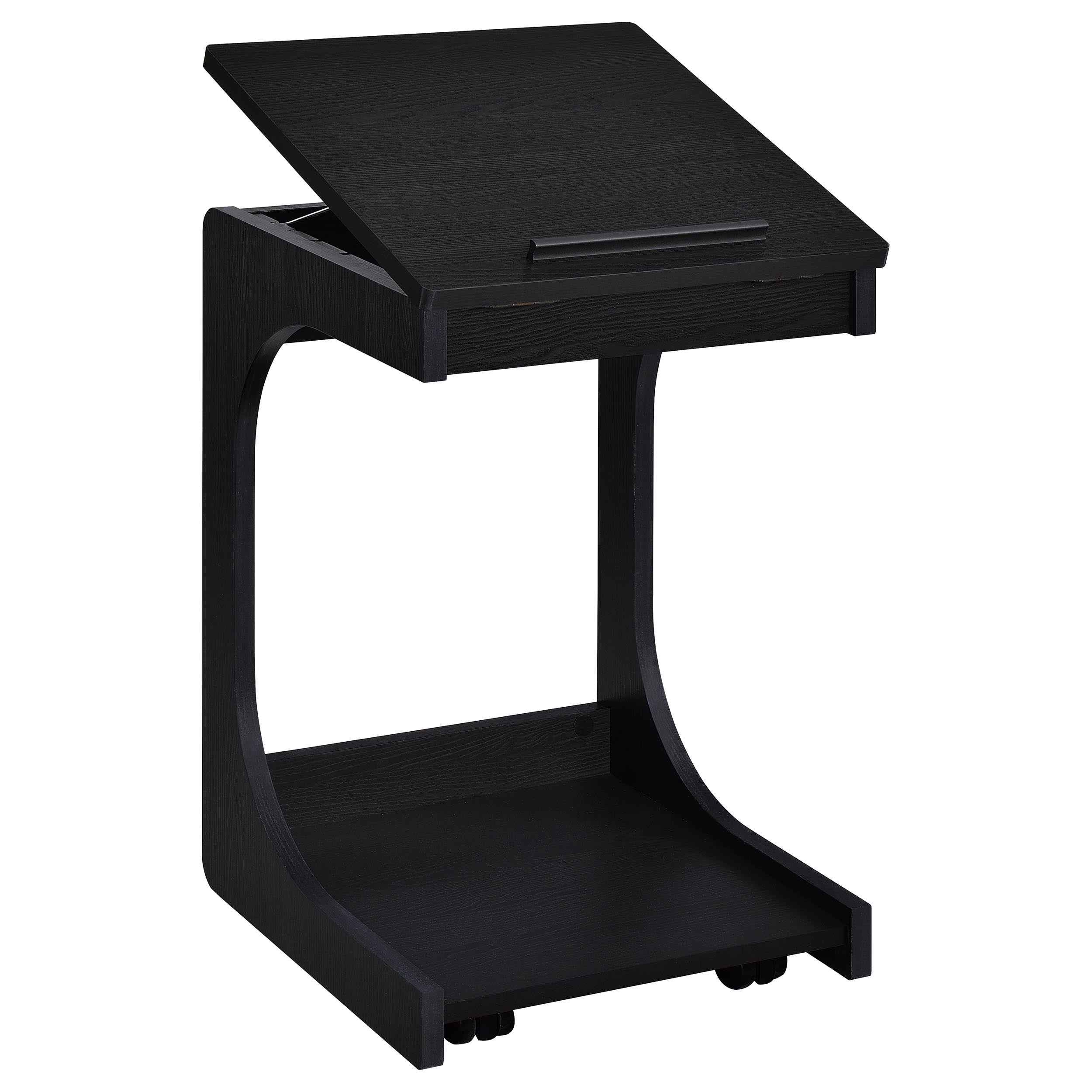 Ralston Black C-Shaped Lift-Top Sofa Side Table With Casters - Image 4