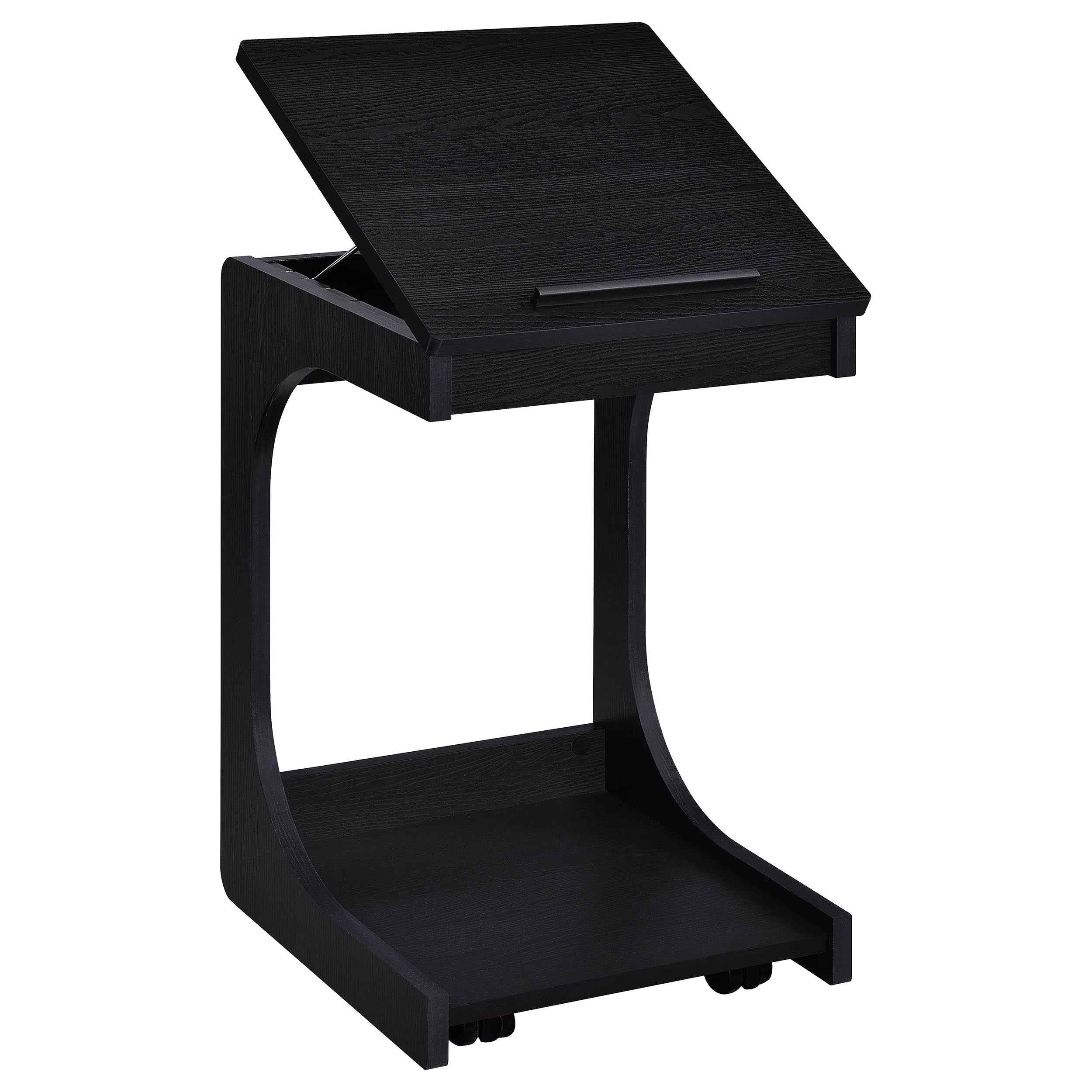 Ralston Black C-Shaped Lift-Top Sofa Side Table With Casters - Image 5