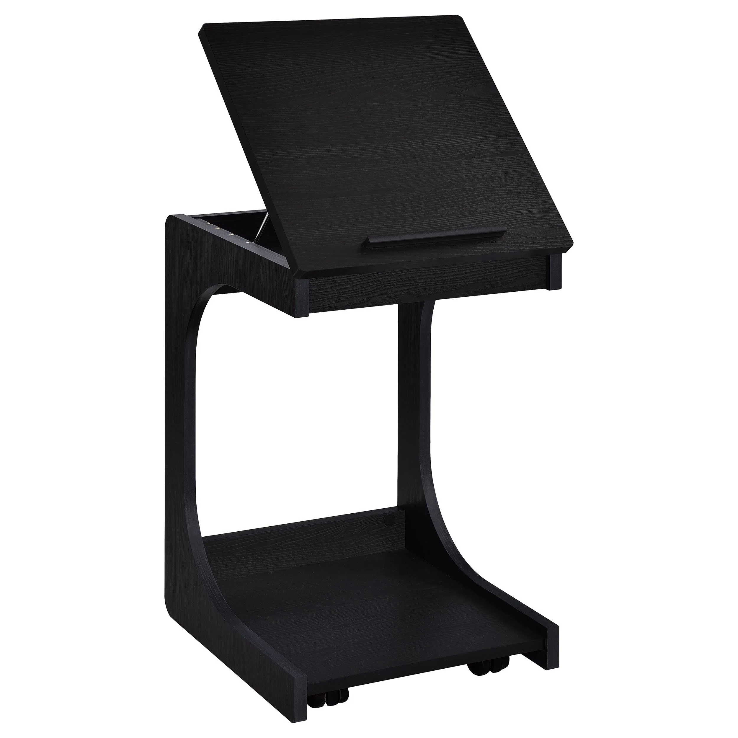 Ralston Black C-Shaped Lift-Top Sofa Side Table With Casters - Image 7
