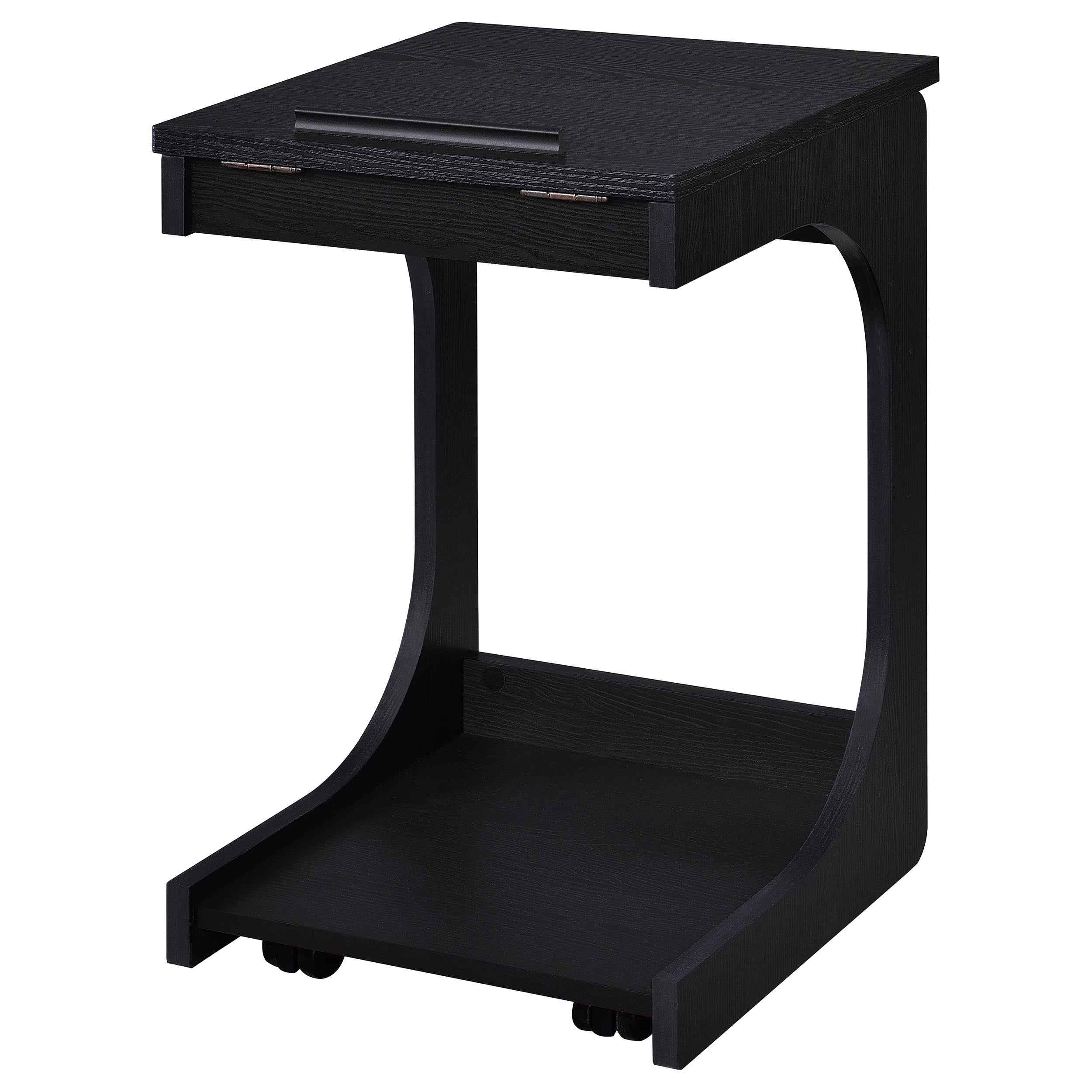 Ralston Black C-Shaped Lift-Top Sofa Side Table With Casters - Image 9