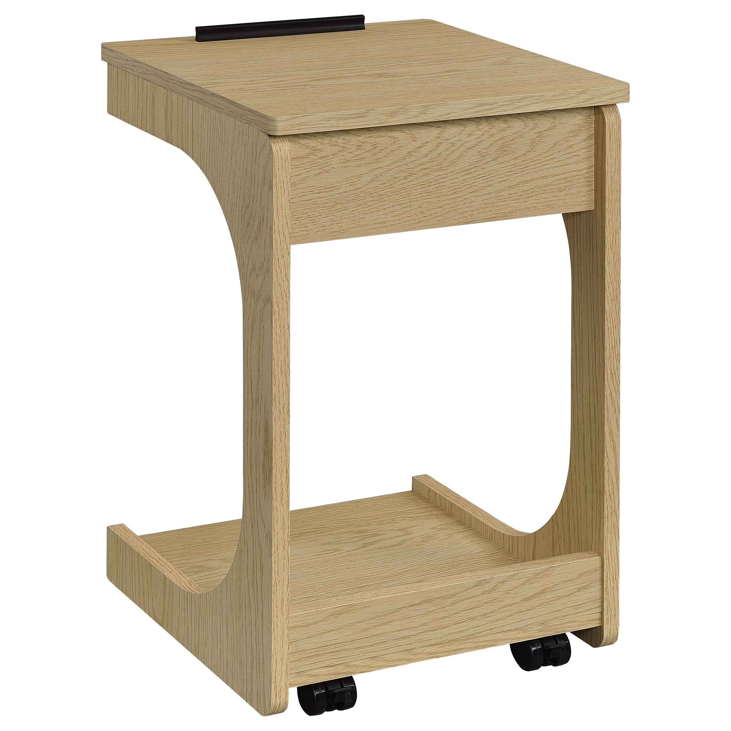 Ralston Light Oak C-Shaped Lift-Top Sofa Side Table With Casters - Image 11