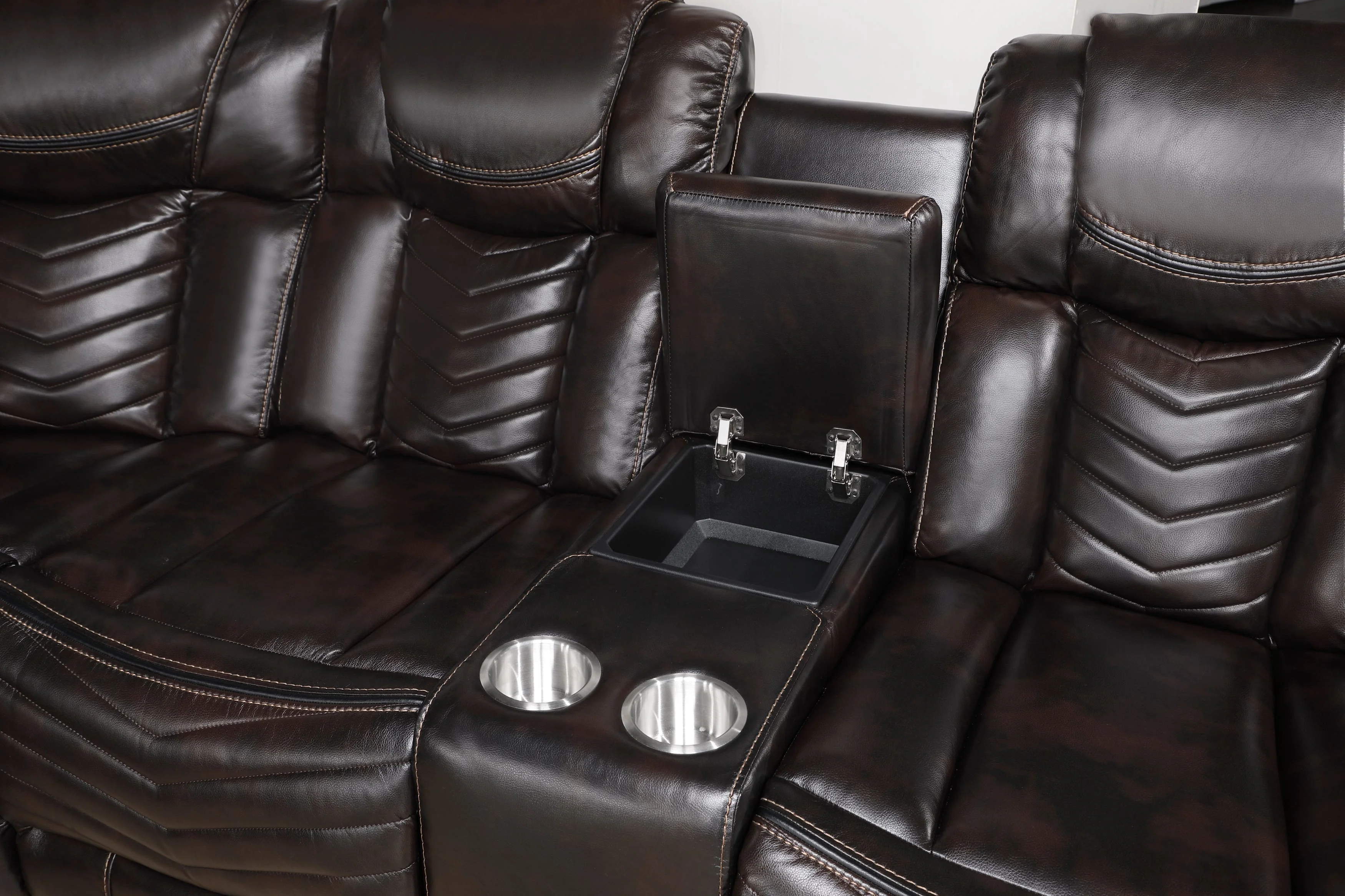 Ramone Dark Brown 3-Piece Power Reclining Sectional with Consoles - Image 11
