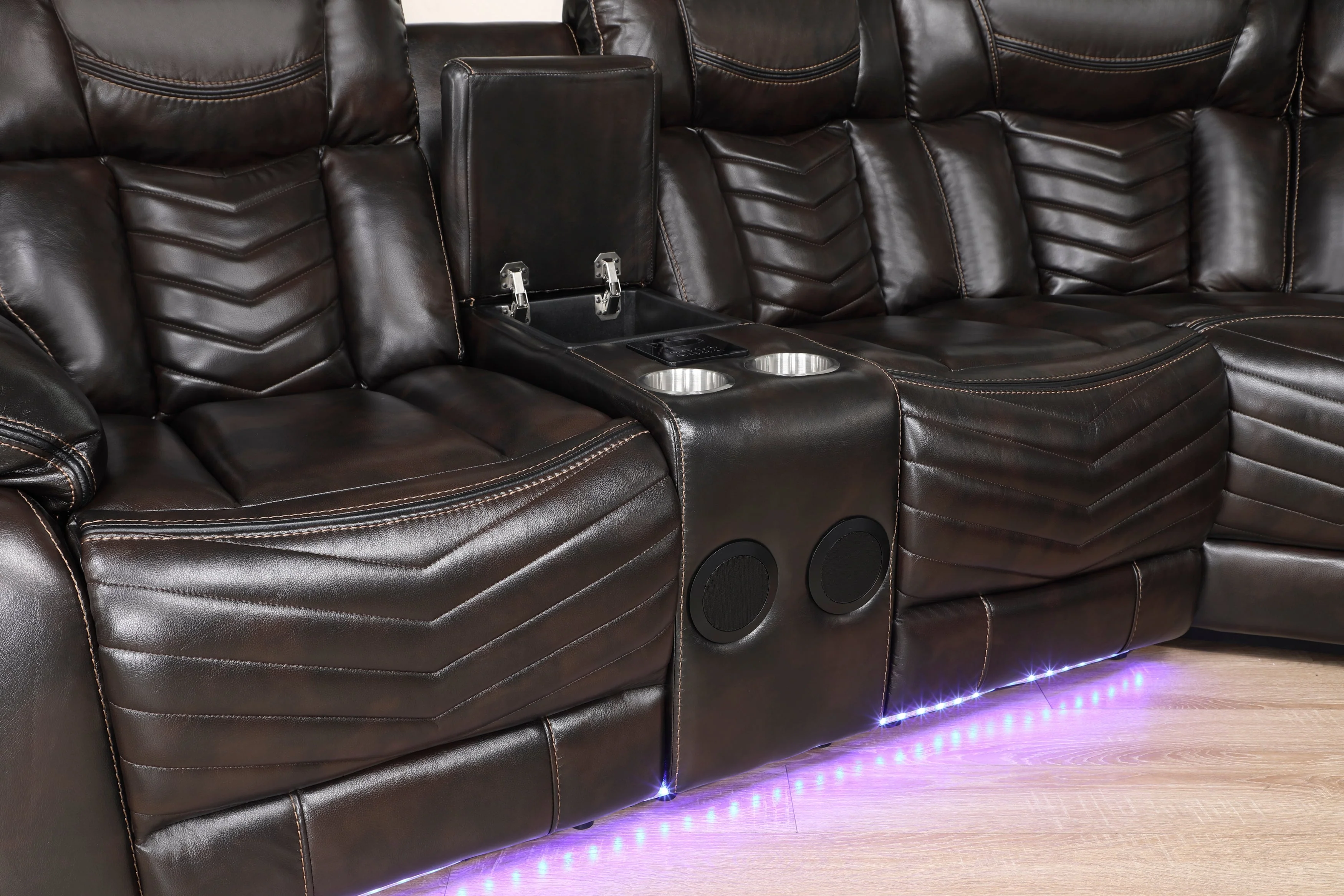 Ramone Dark Brown 3-Piece Power Reclining Sectional with Consoles - Image 13