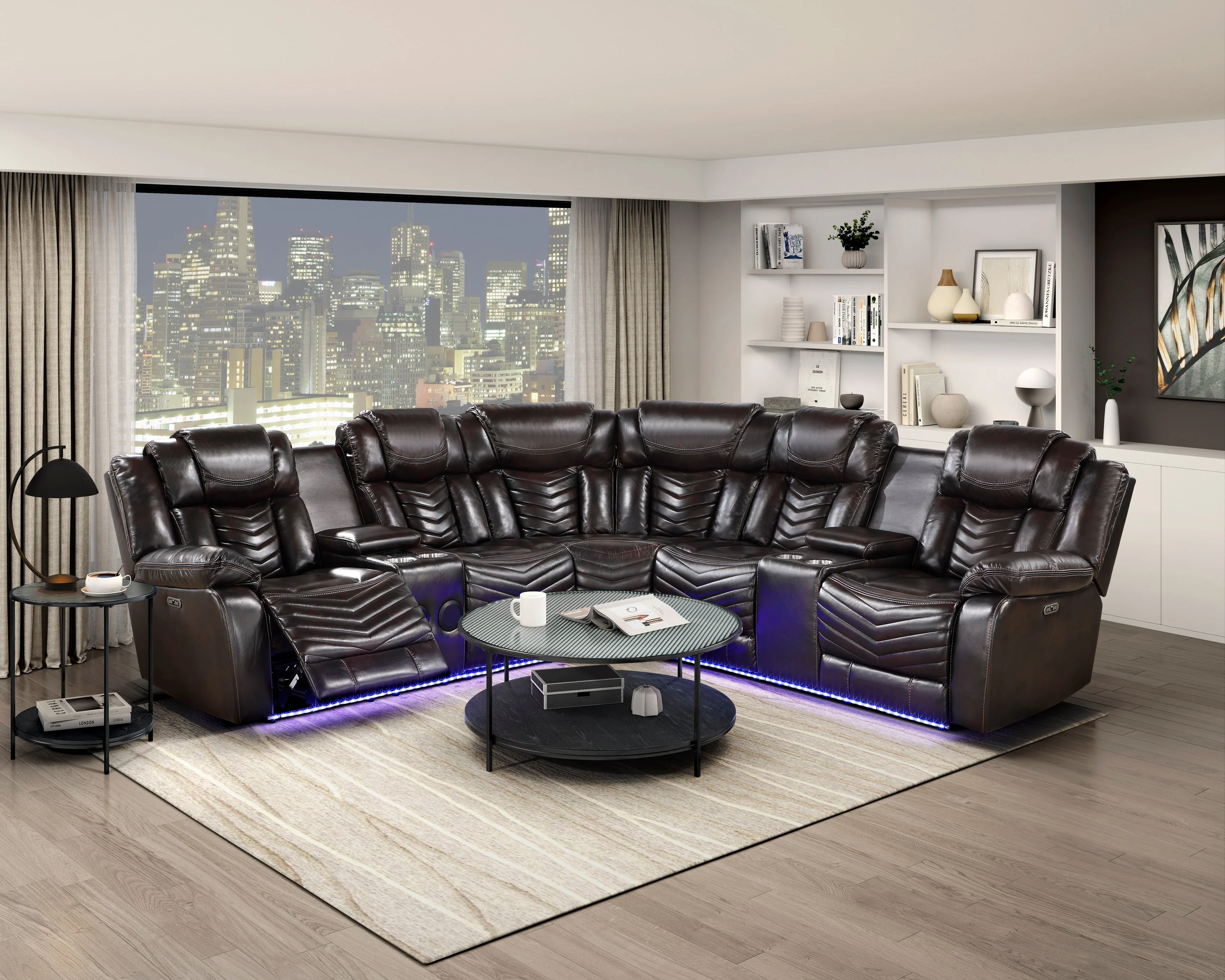 Ramone Dark Brown 3-Piece Power Reclining Sectional with Consoles - Image 15