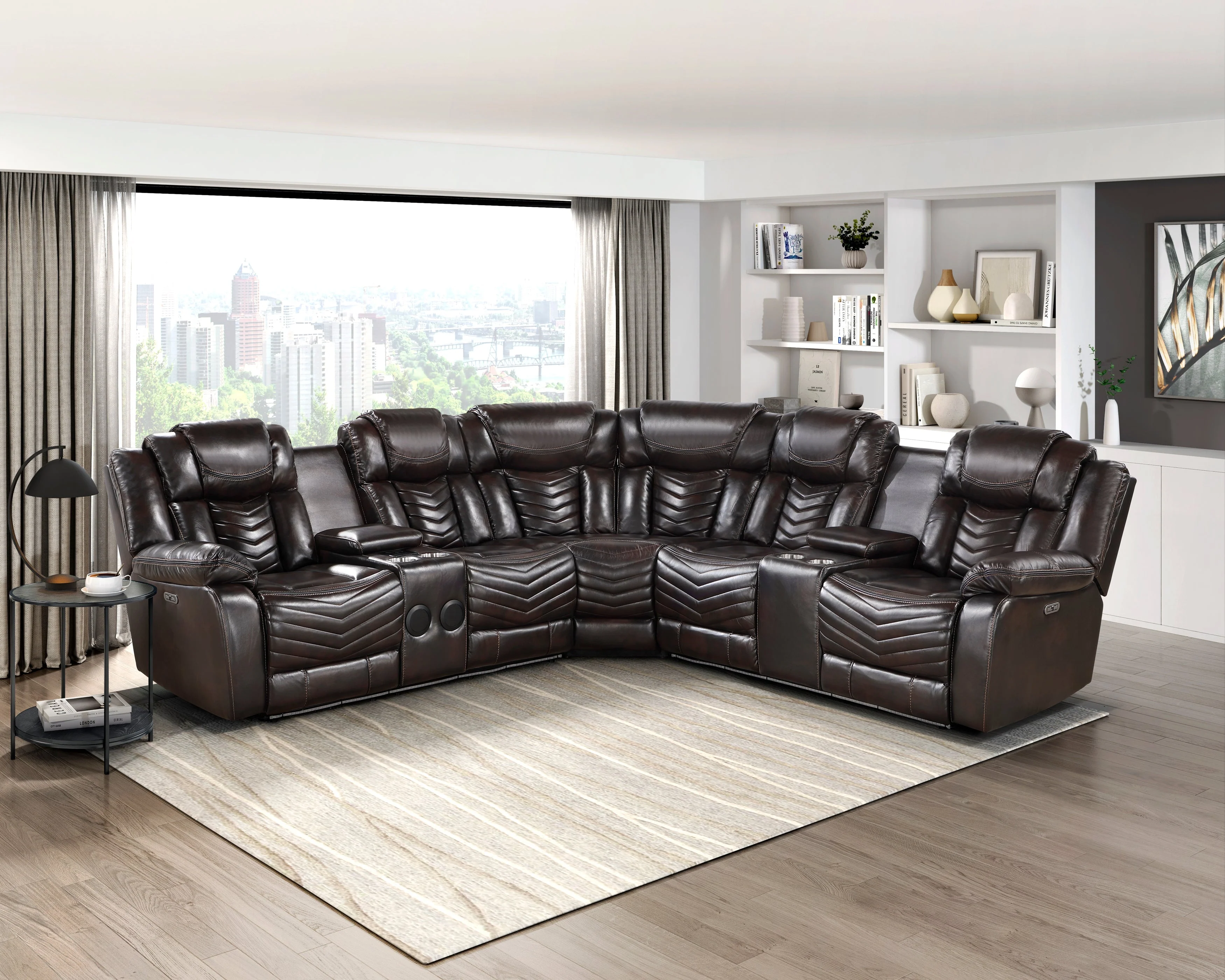Ramone Dark Brown 3-Piece Power Reclining Sectional with Consoles - Image 17