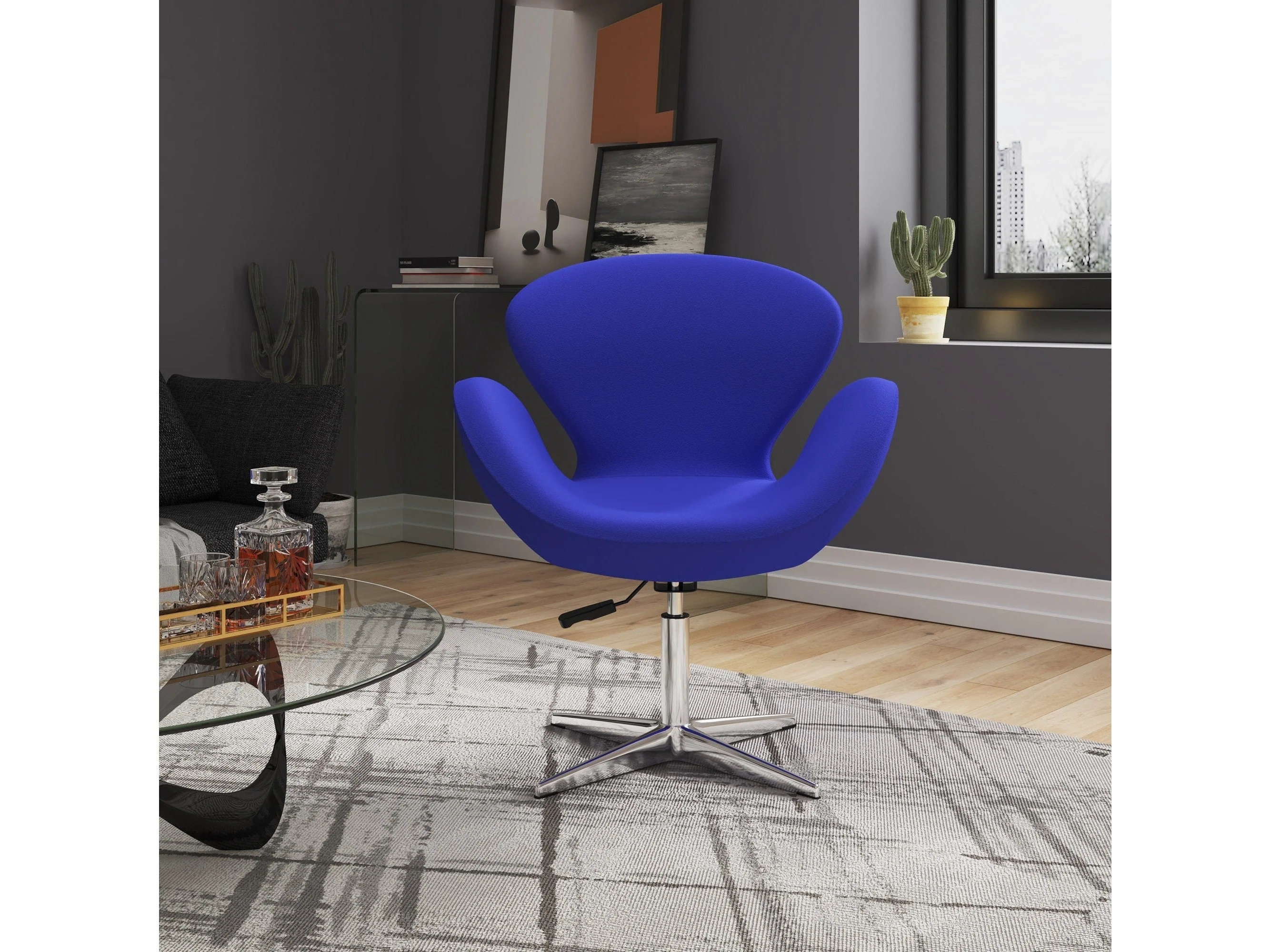 Raspberry Adjustable Swivel Chair in Blue and Polished Chrome (set of 2)