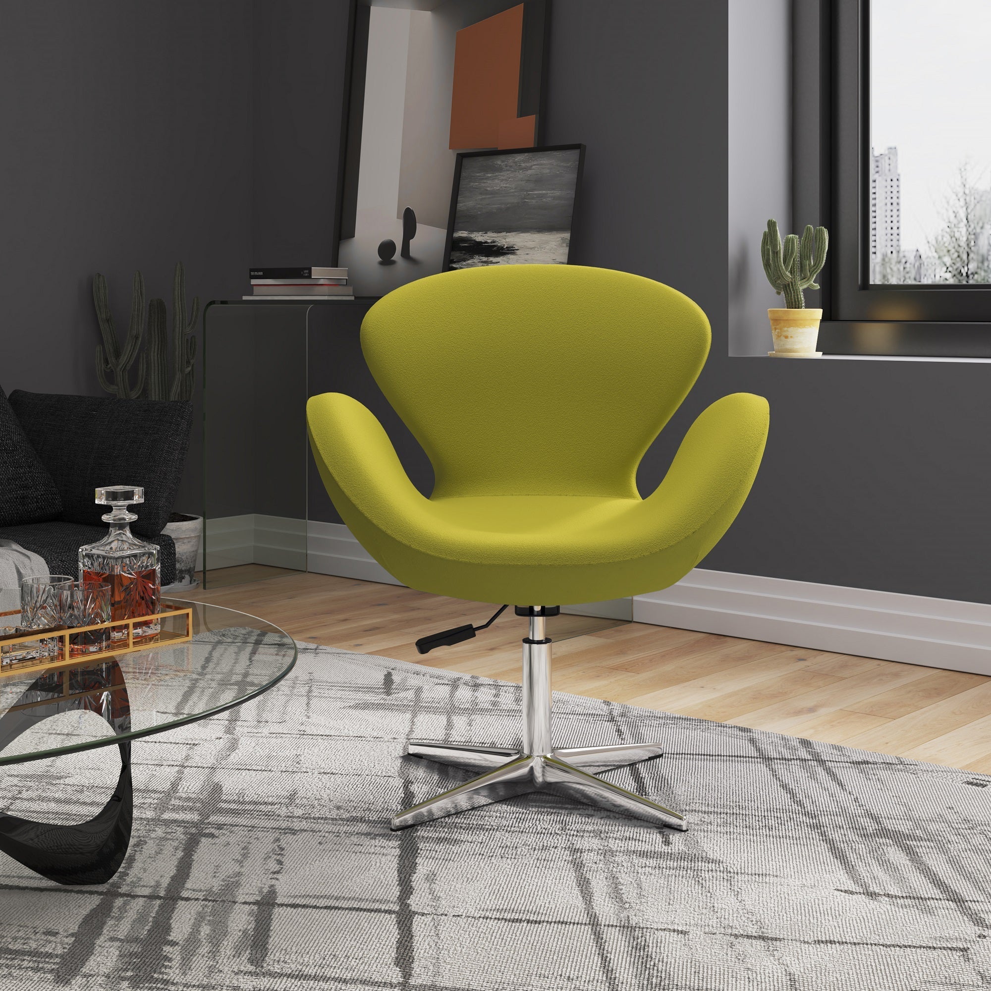 Raspberry Adjustable Swivel Chair in Green and Polished Chrome - Image 2
