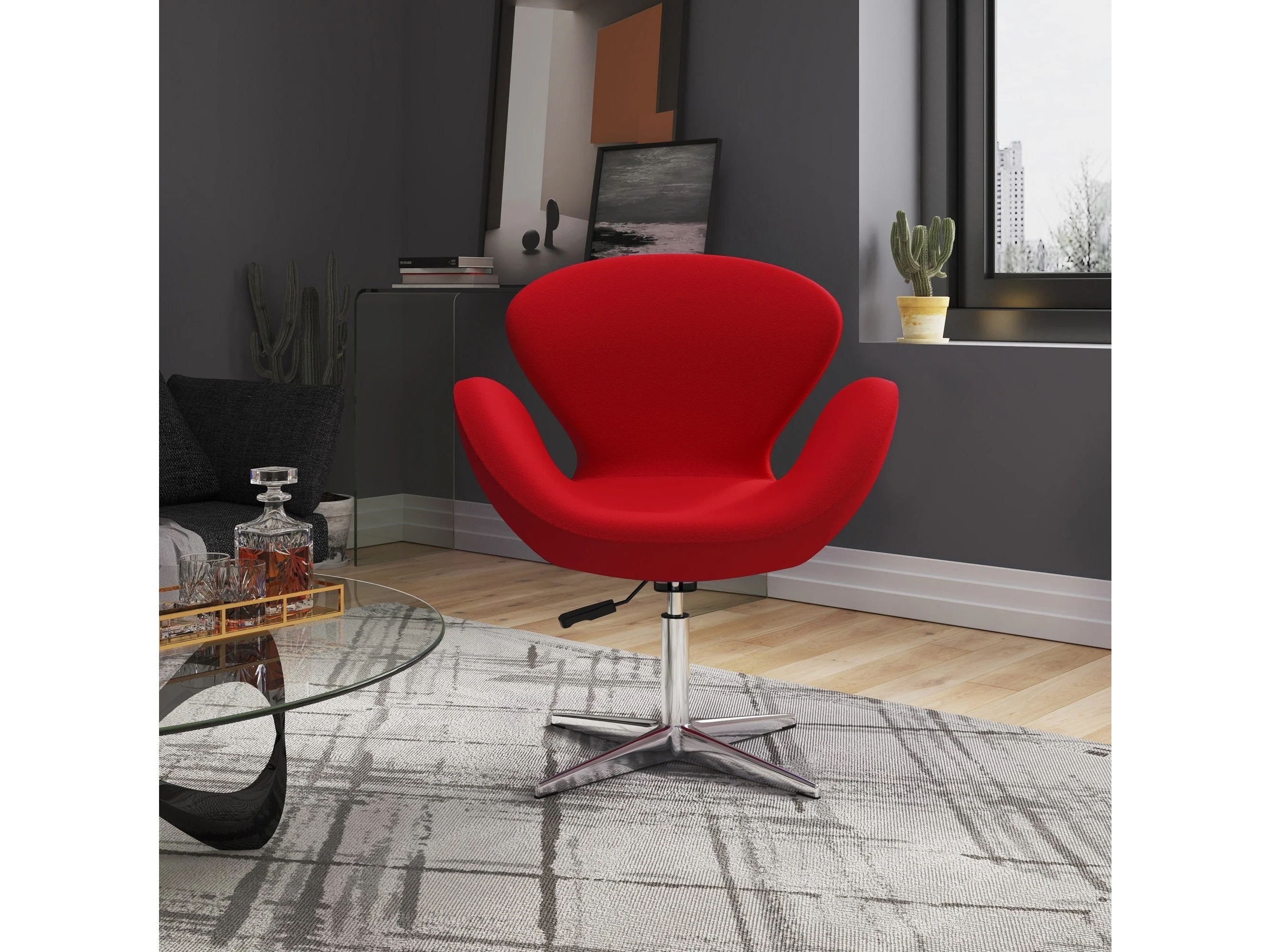 Raspberry Adjustable Swivel Chair in Red and Polished Chrome (set of 2)