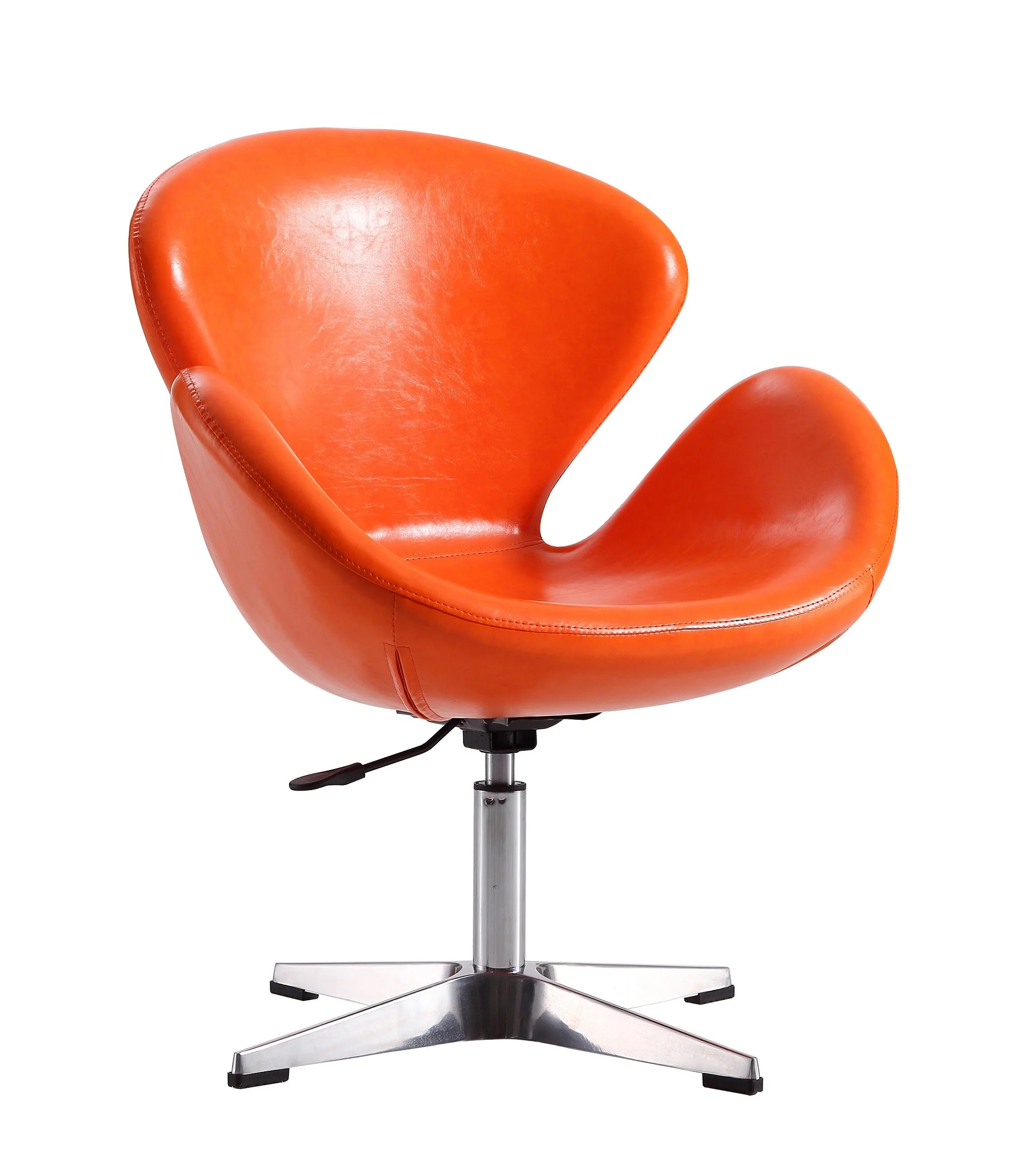 Raspberry Faux Leather Adjustable Swivel Chair in Tangerine and Polished Chrome (set of 2) - Image 3