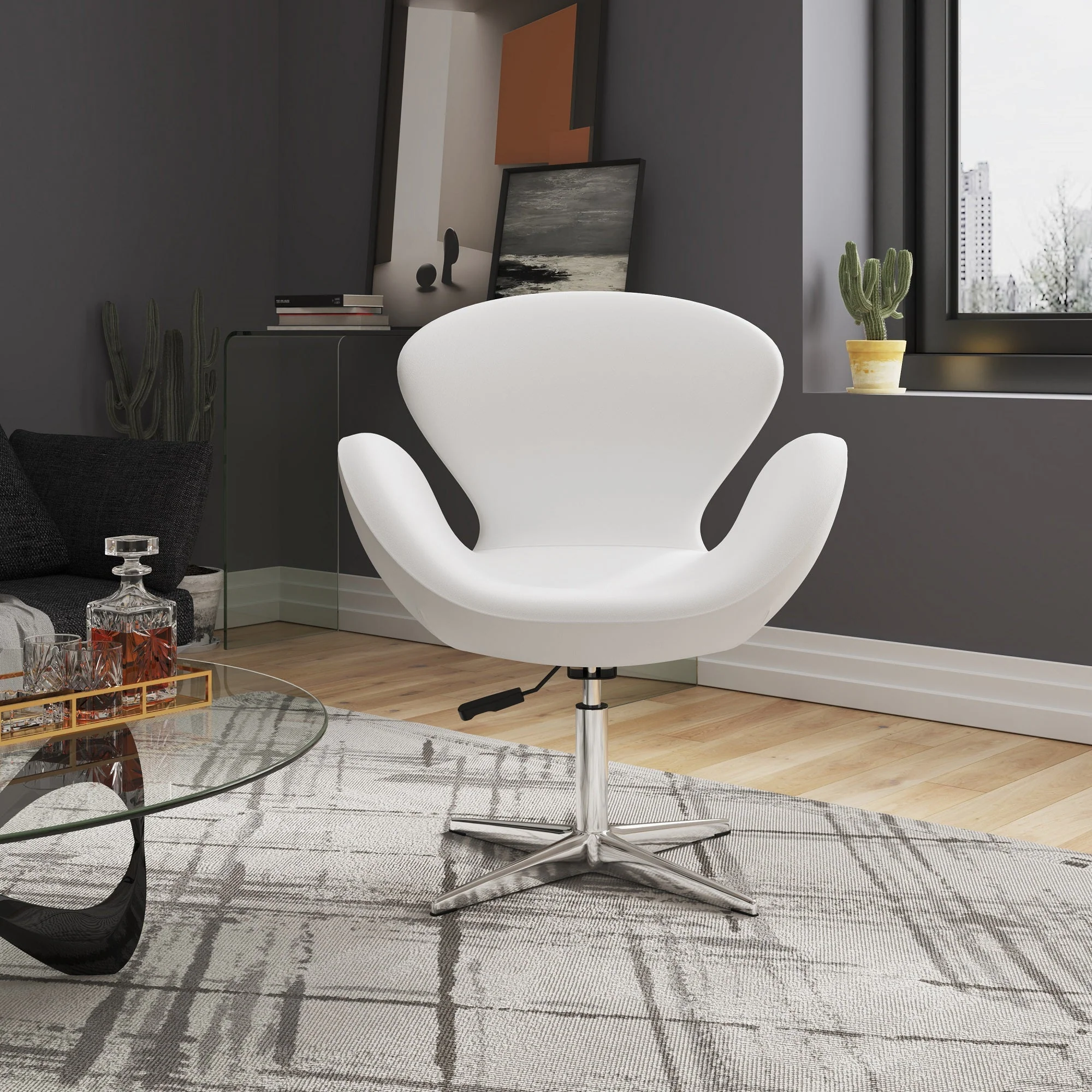 Raspberry Faux Leather Adjustable Swivel Chair in White and Polished Chrome - Image 2