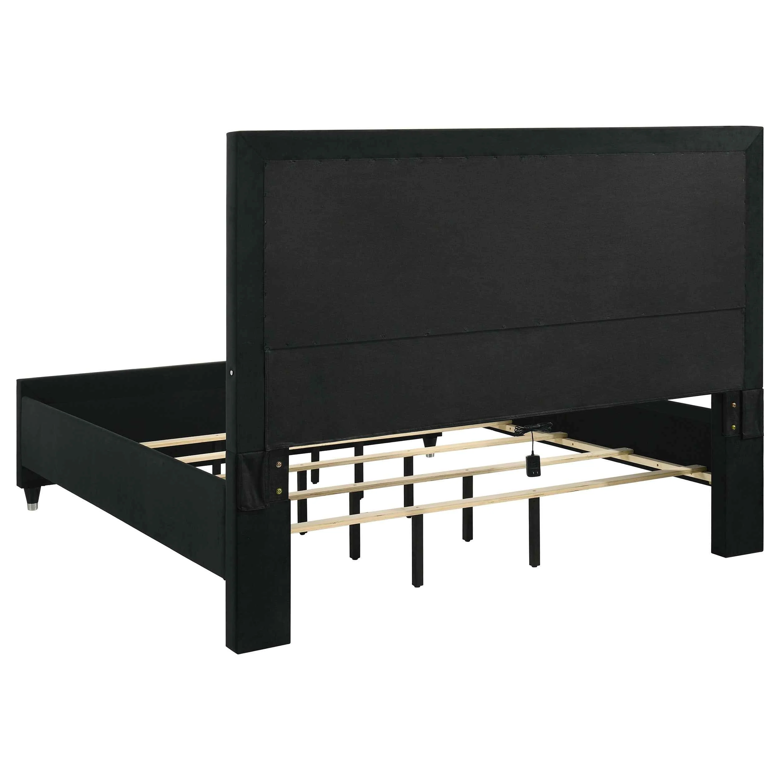 Ravenne Black 4-piece Velvet Upholstered Eastern King LED Bedroom Set - Image 4
