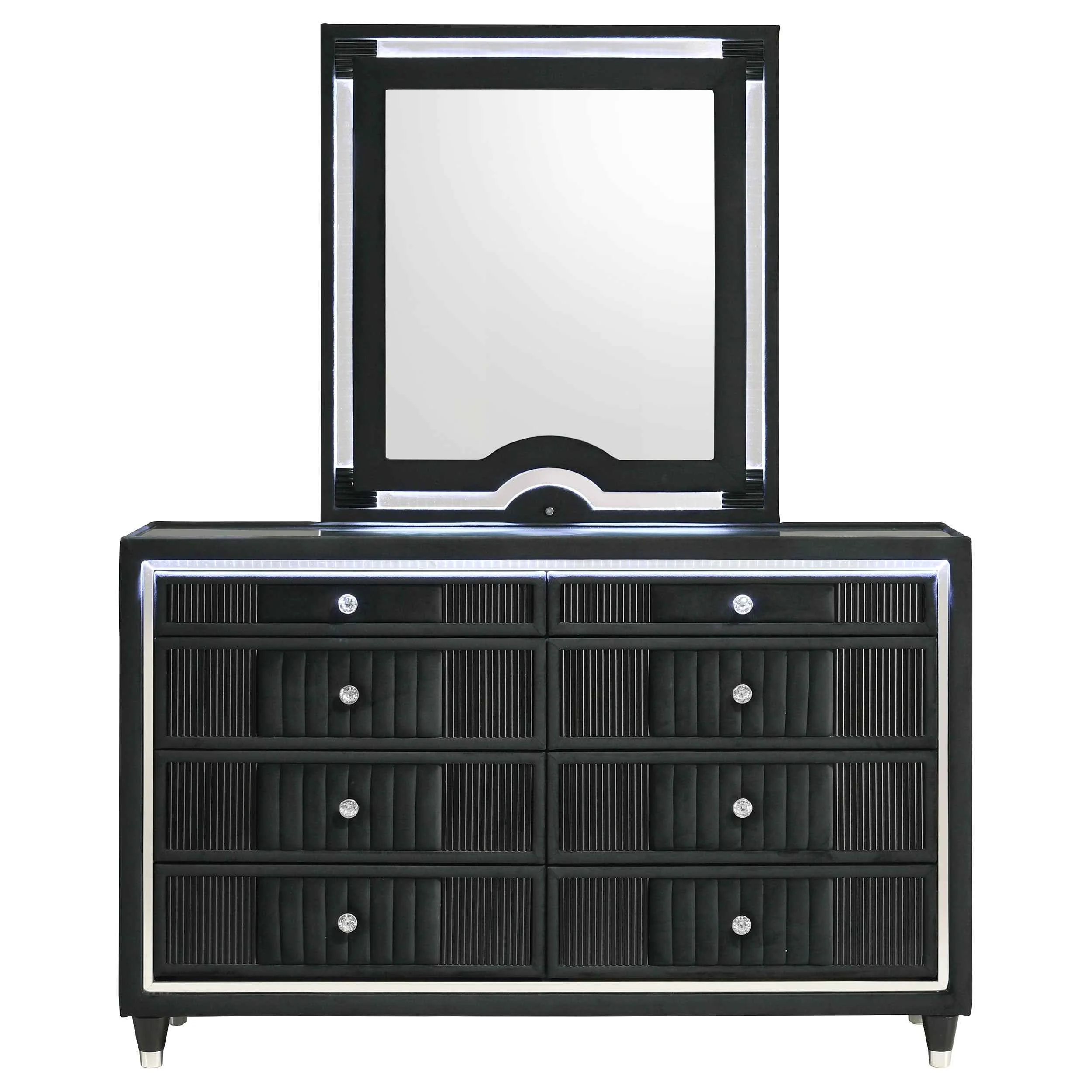 Ravenne Black 8-drawer Velvet Upholstered LED Dresser and Mirror - Image 3