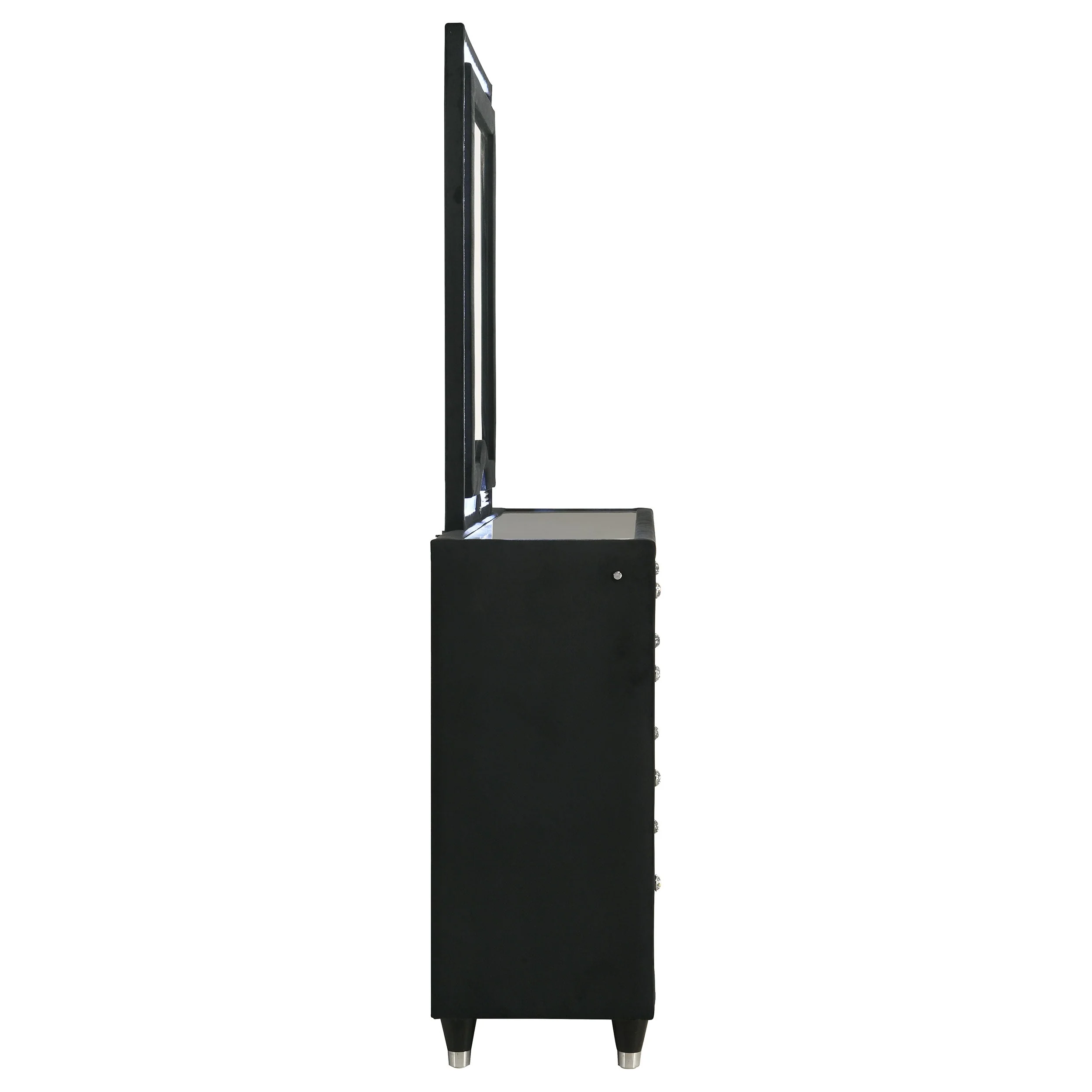 Ravenne Black 8-drawer Velvet Upholstered LED Dresser and Mirror - Image 9