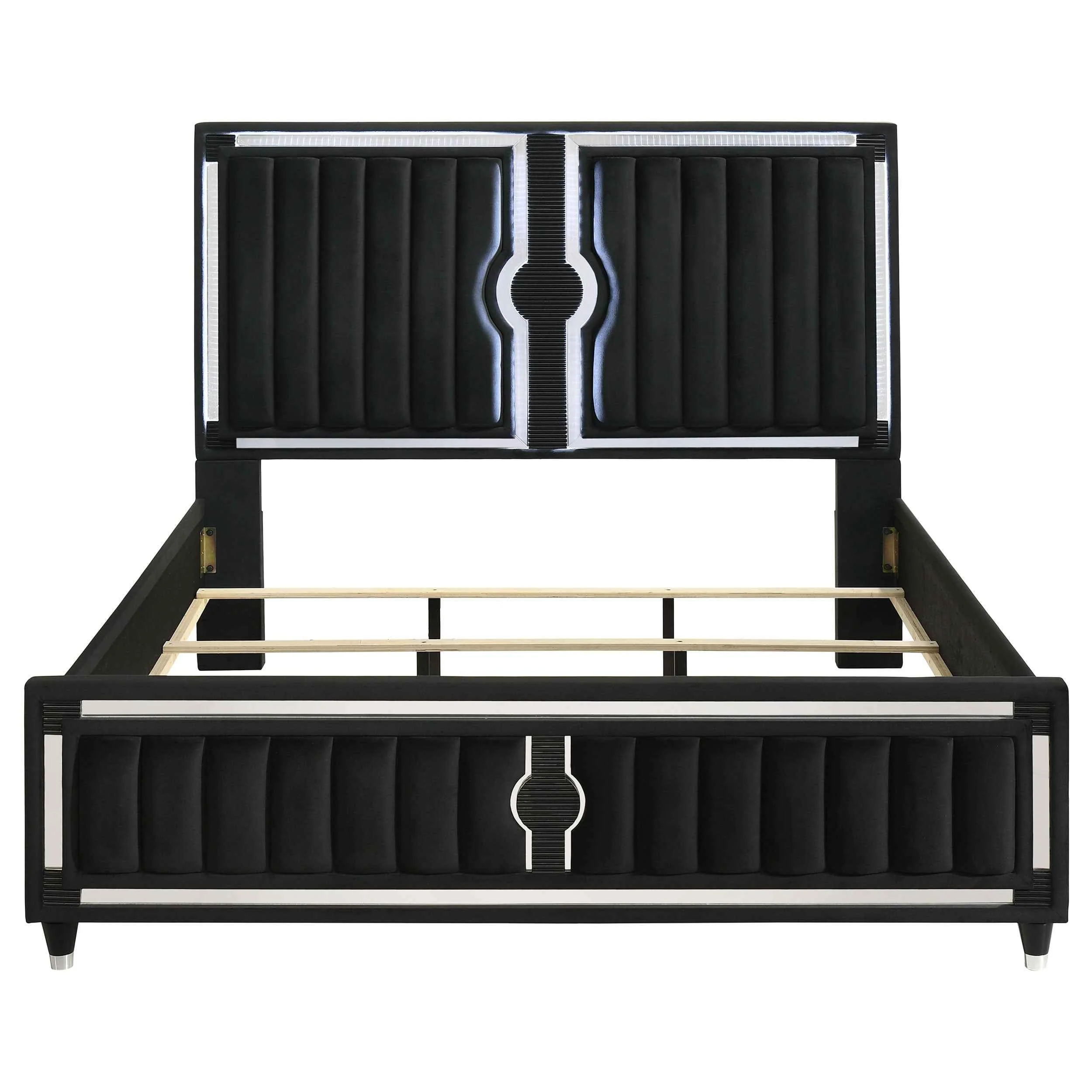 Ravenne Black Velvet Upholstered California King LED Panel Bed - Image 4