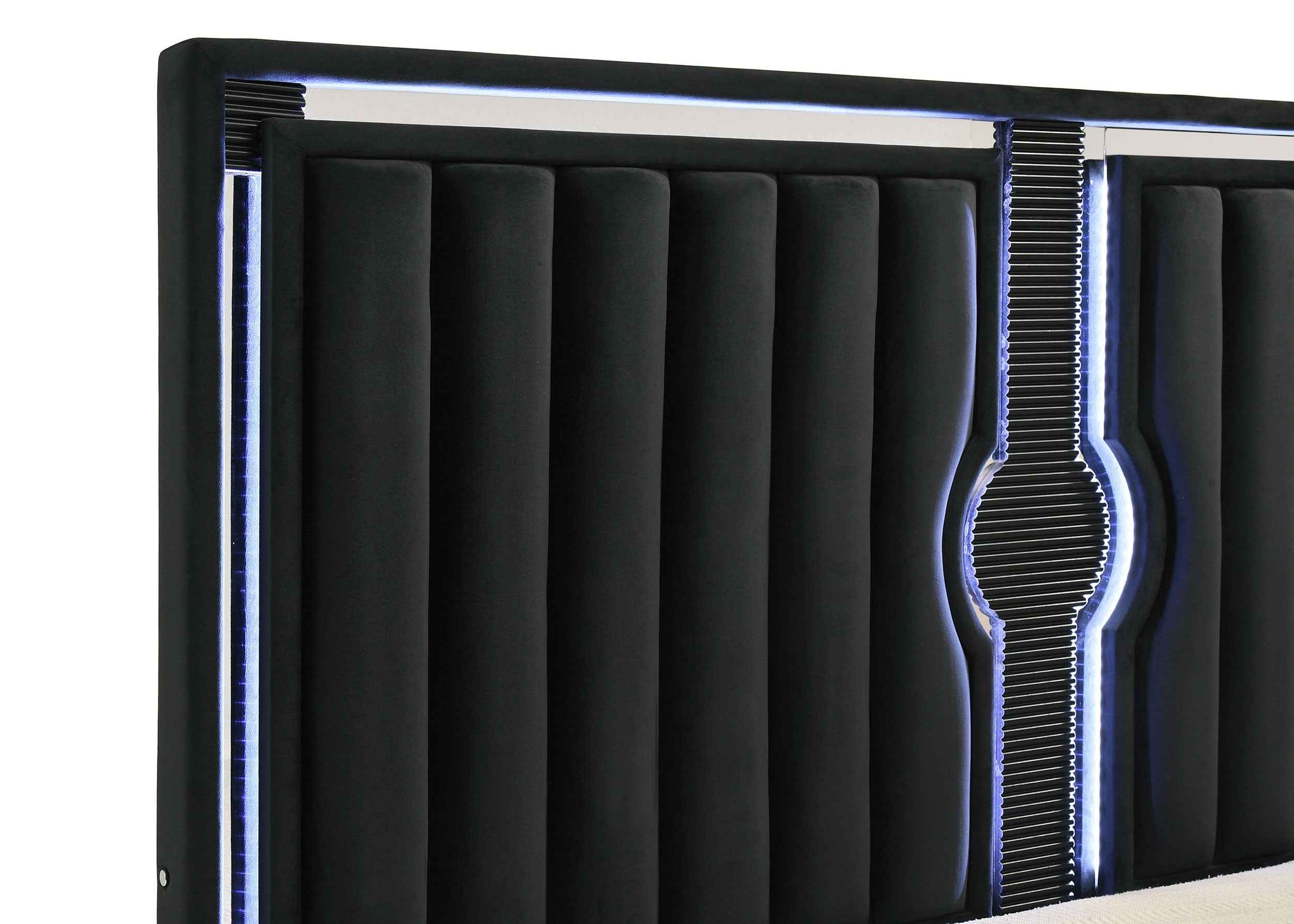 Ravenne Black Velvet Upholstered California King LED Panel Bed - Image 7