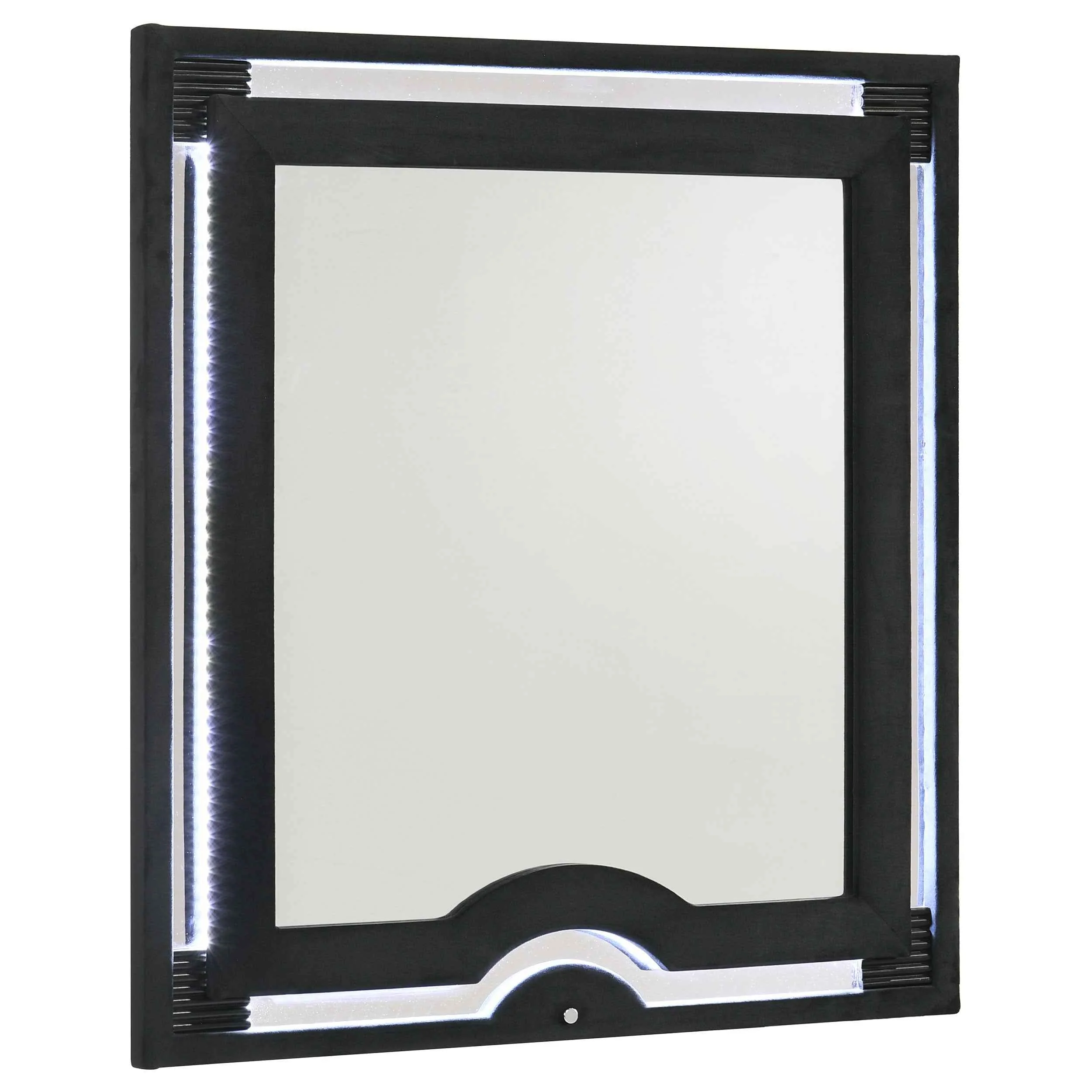 Ravenne Black Velvet Upholstered LED Dresser Mirror - Image 2
