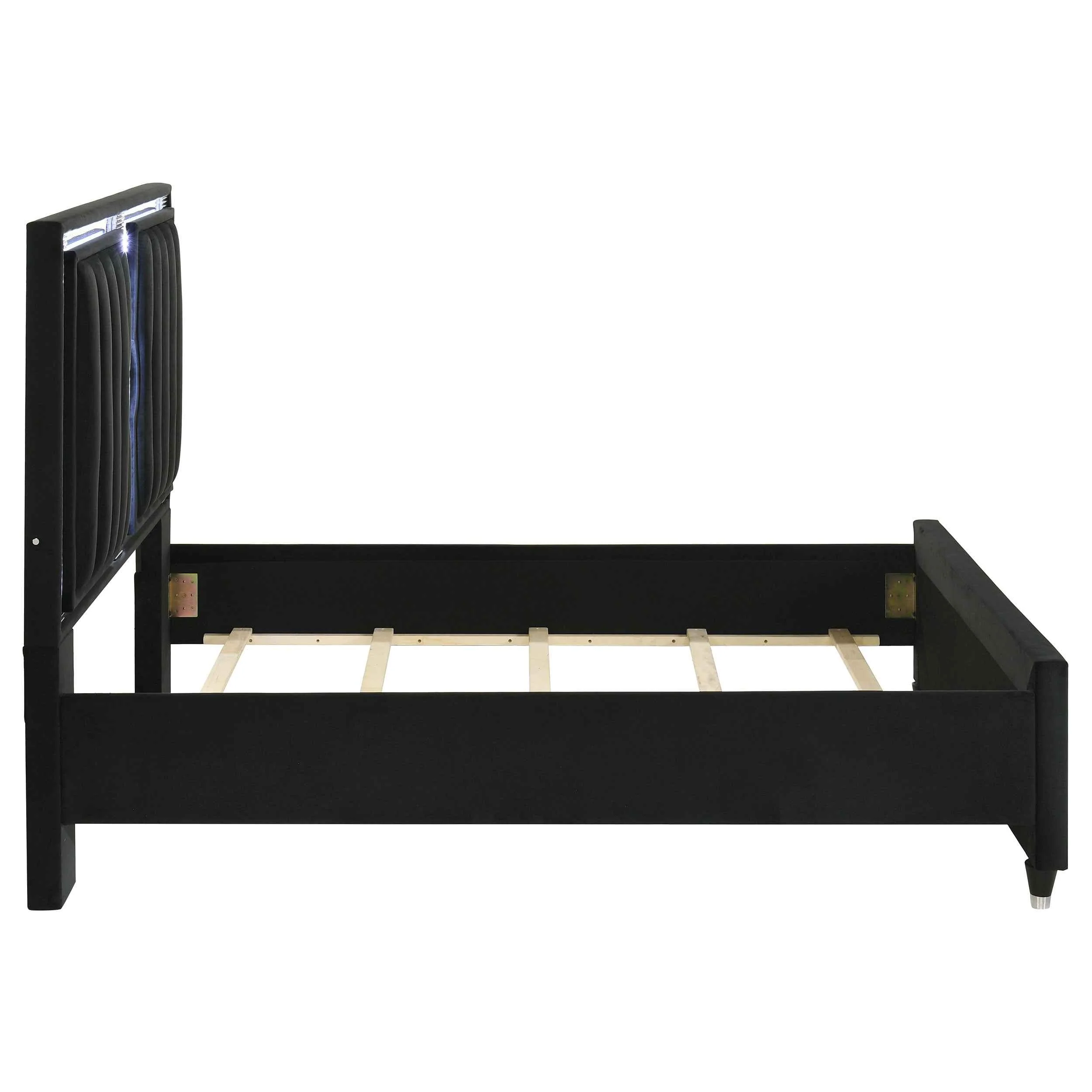 Ravenne Black Velvet Upholstered Queen LED Panel Bed - Image 6