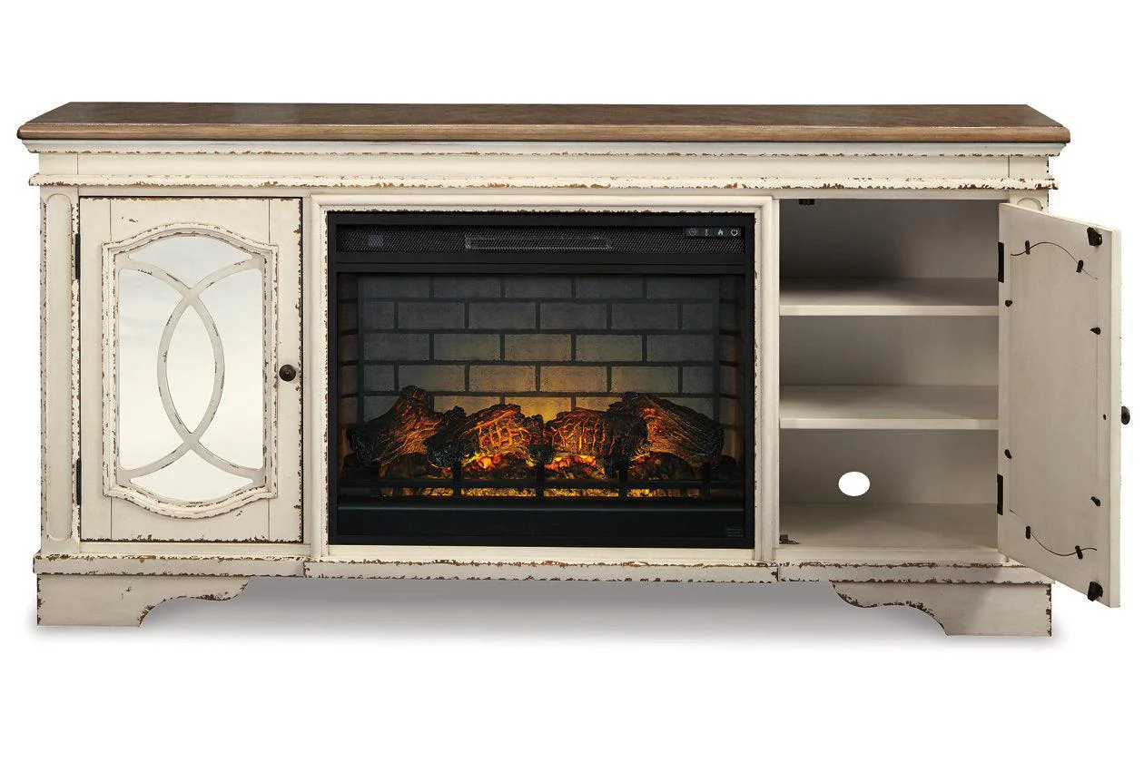Realyn Chipped White 74" TV Stand with Electric Fireplace - Image 2