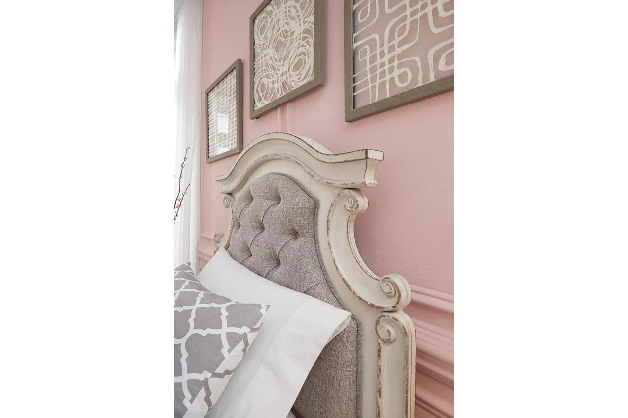 Realyn Chipped White King Upholstered Panel Bed - Image 2