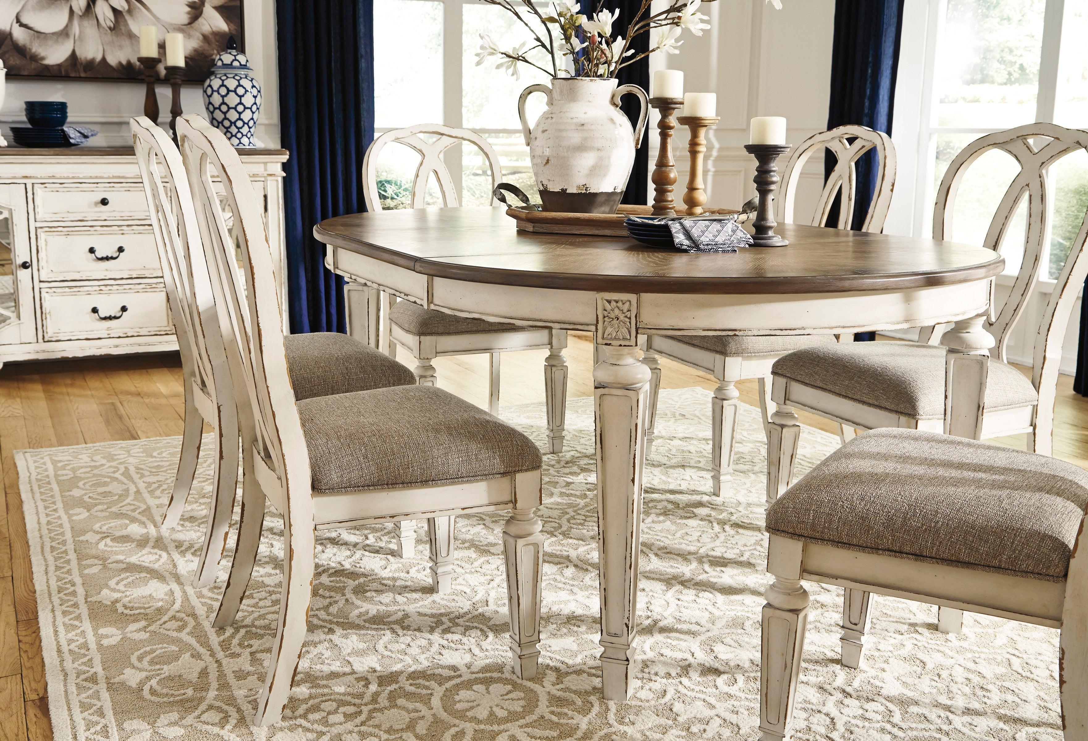 Realyn Chipped White Oval Extendable Round/Oval Ribbon Dining Set - Image 5