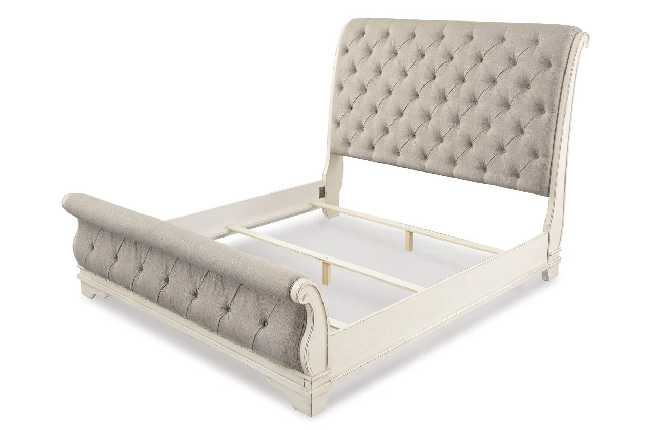 Realyn Chipped White Upholstered Sleigh Bedroom Set - Image 3