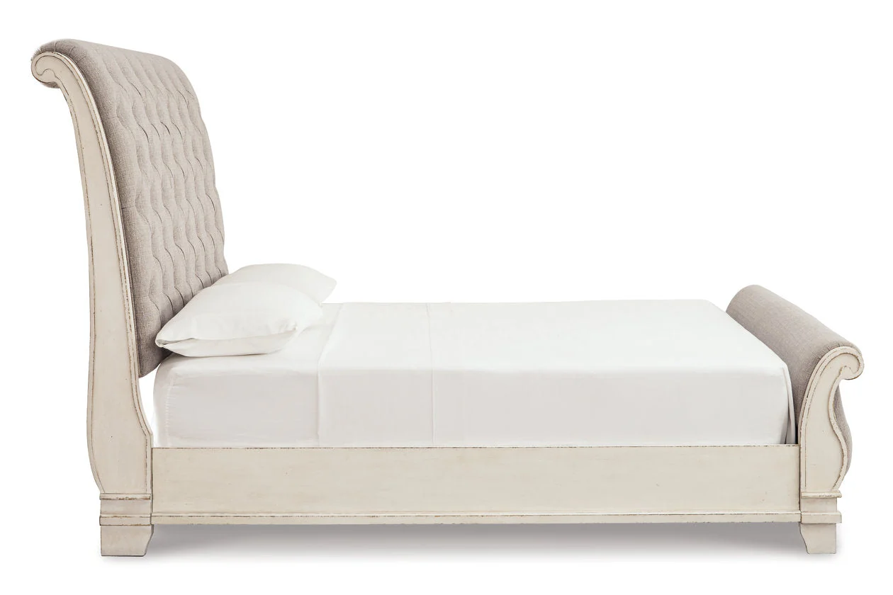 Realyn Chipped White Upholstered Sleigh Bedroom Set - Image 5