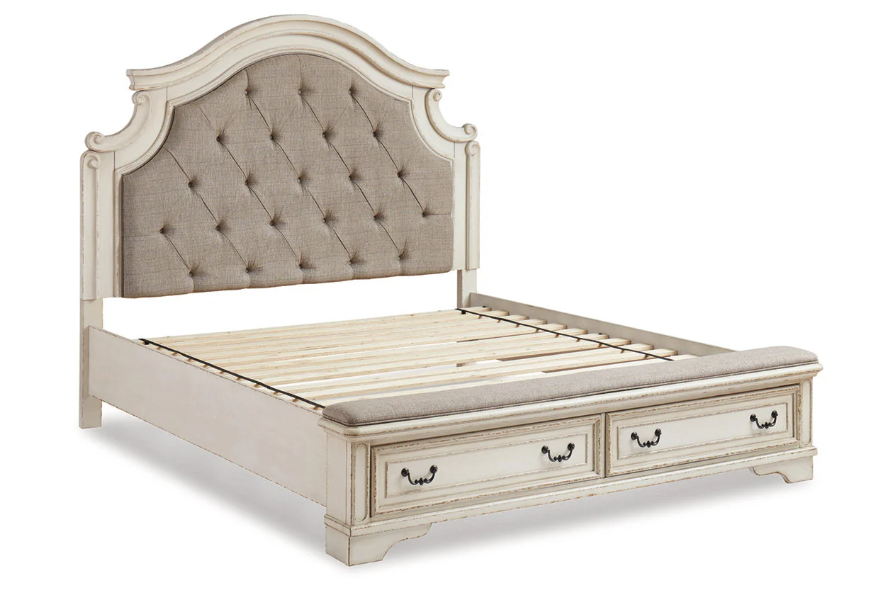 Realyn Two-tone California King Upholstered Storage Platform Bed with Footboard Bench - Image 3
