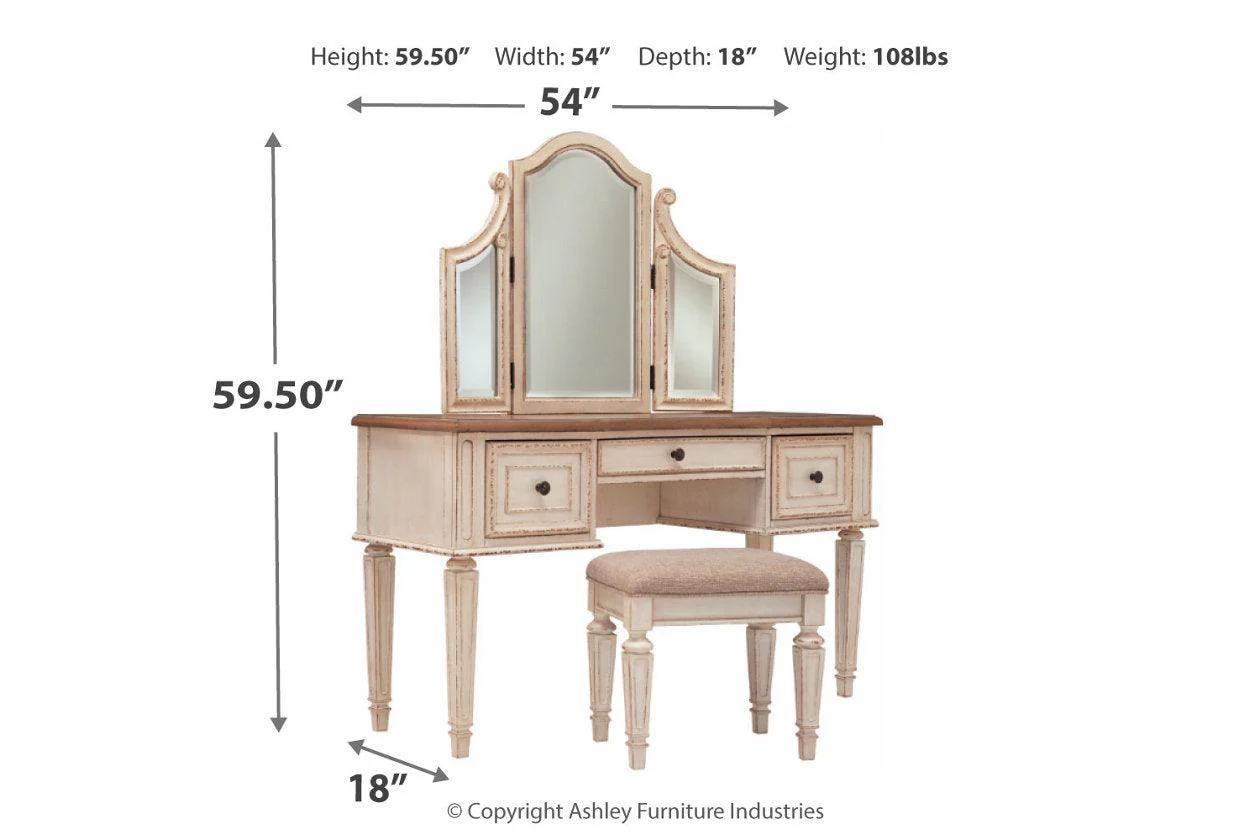 Realyn Two-tone Vanity and Mirror with Stool - Image 3