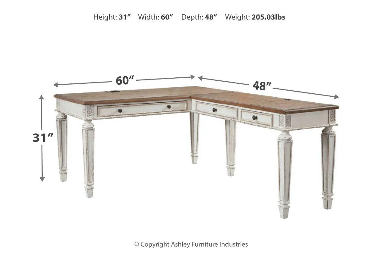 Realyn White/Brown 2-Piece Home Office Desk - Image 3