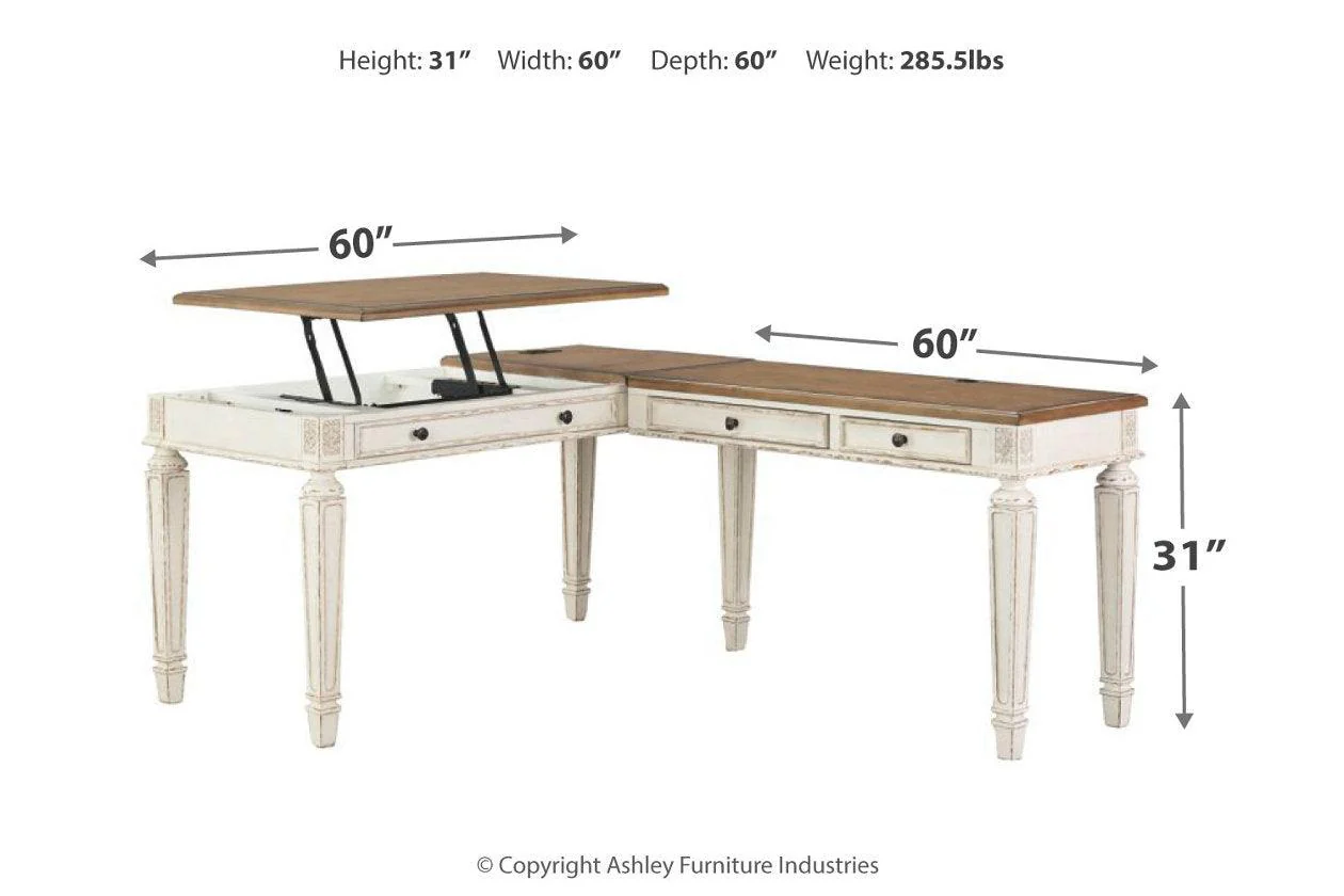 Realyn White/Brown 2-Piece Home Office Lift Top Desk - Image 11