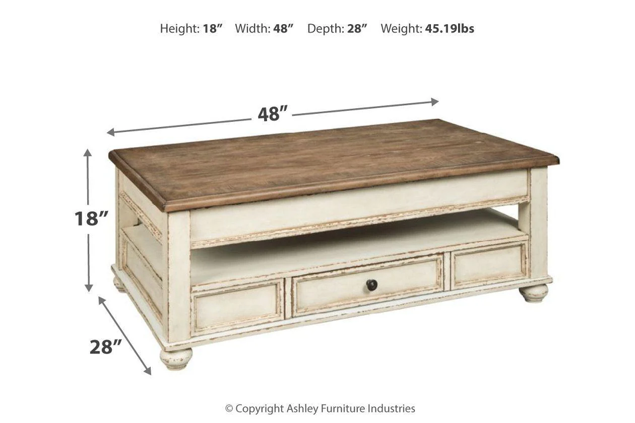 Realyn White/Brown Coffee Table with Lift Top - Image 4
