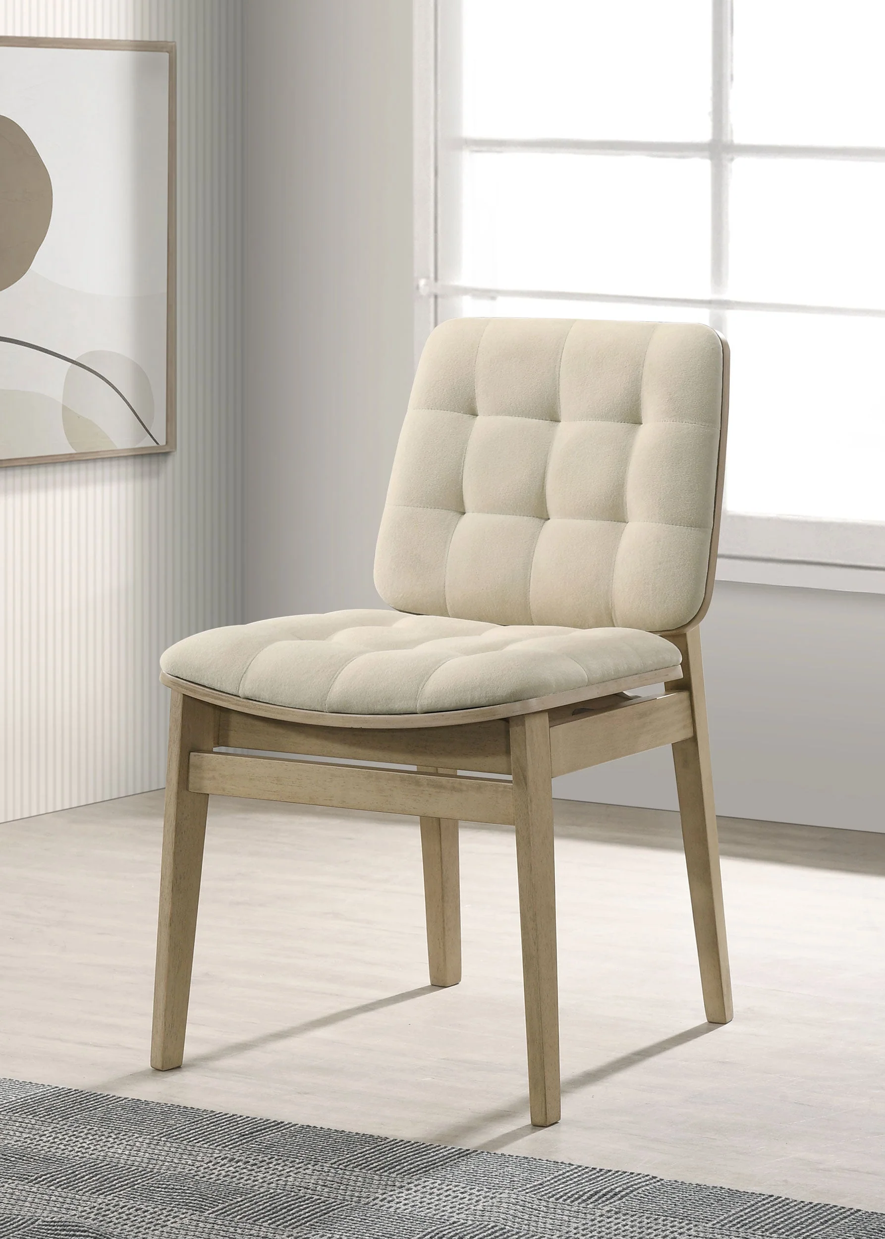 Redbridge Cream/Natural Oak Velvet Upholstered Side Chair (Set of 2) - Image 2