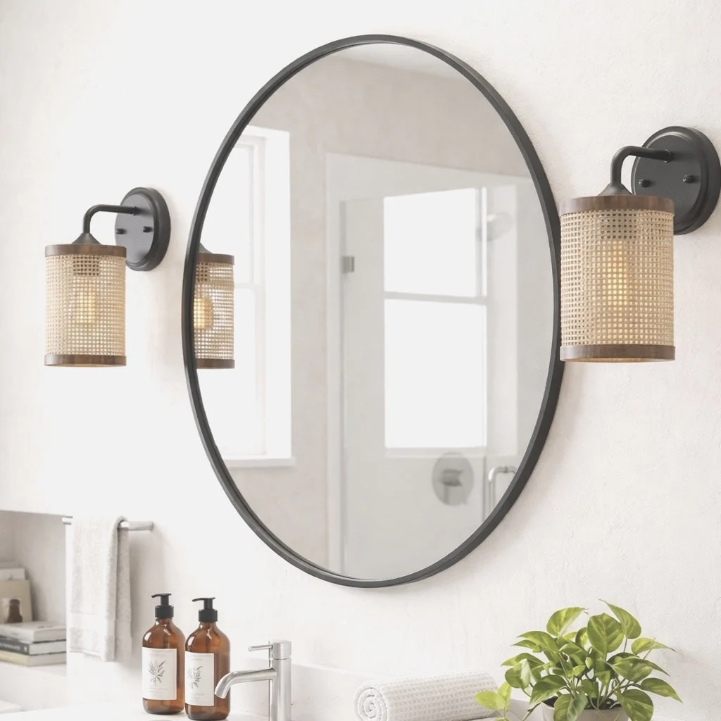 Reef 1-Light Rattan Wall Sconce with Black Metal Finish - Image 2
