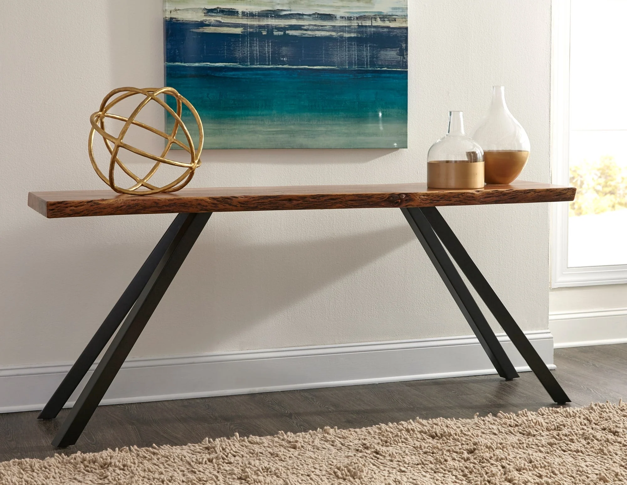 Reese Natural Acacia Live Edge Solid Wood Metal Leg Console Table - Image 2