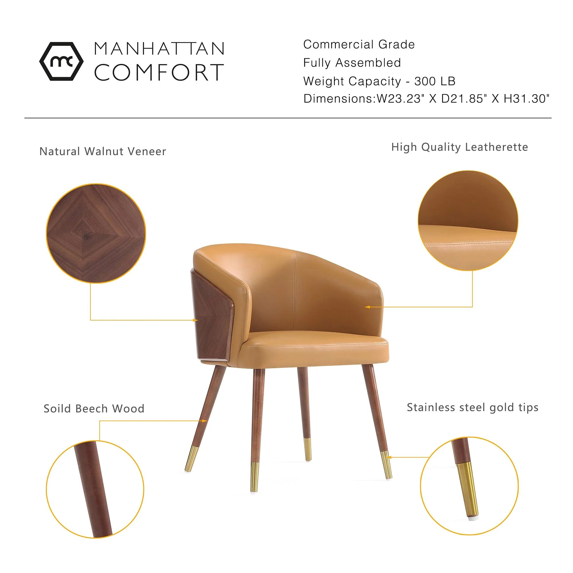 Reeva Dining Chair in Walnut and Camal (set of 2) - Image 4