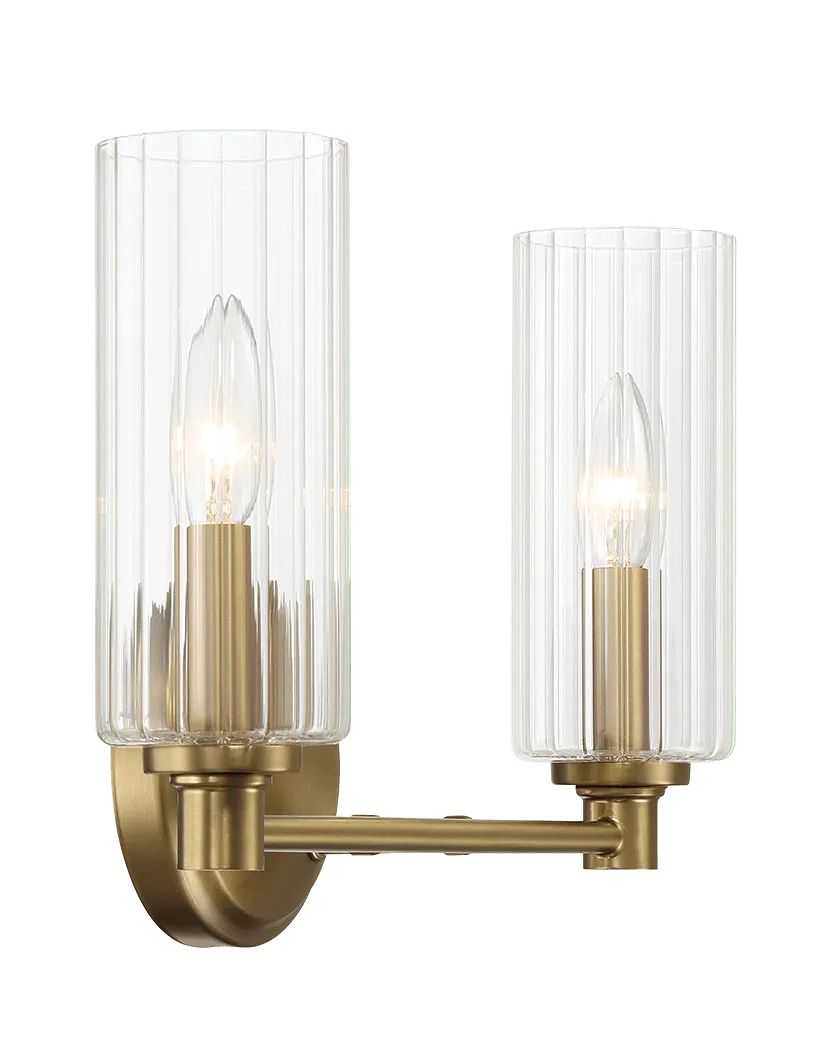 Regal Double Light Vanity With Clear Ribbed Glass - Satin Brass - Image 2
