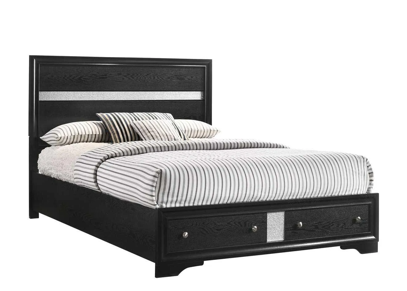 Regata Black and Silver Queen Storage Platform Bed